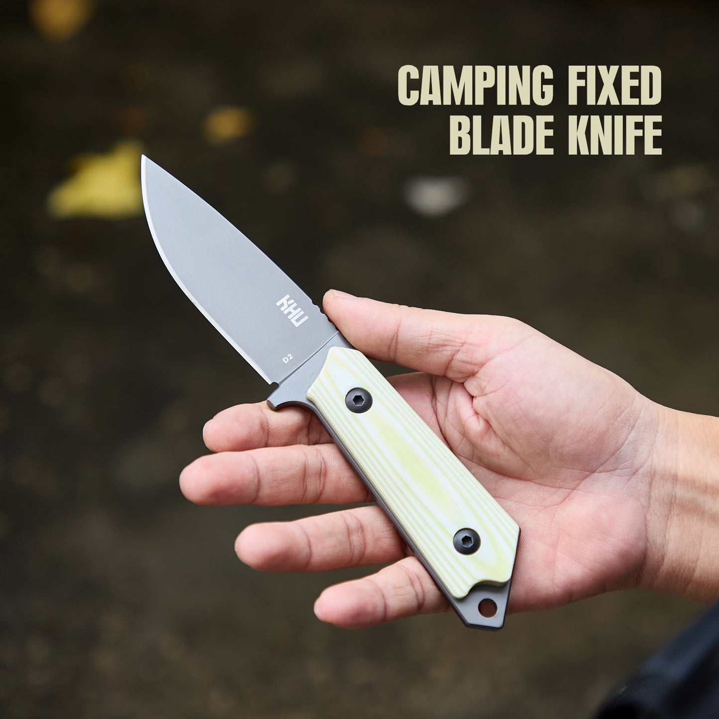 KHU Fixed Blade Knife Tactical, Survival Knife Hunting Knife D2 Steel G10 Handle, Outdoor Hunting Camping Accessories Camping Gear With Kydex Sheath - 29A