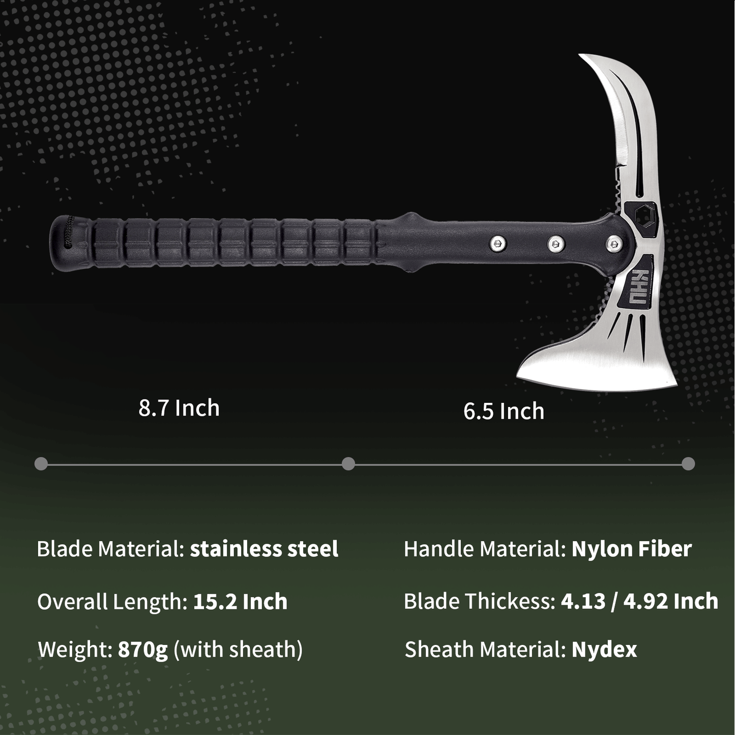 KHU Hacha Supervivencia Hacha leña Tomahawk Hacha Bushcraft Hacha de camping - Con Funda para Caza, Pesca, Camping, Outdoor, Supervivencia y Bushcraft