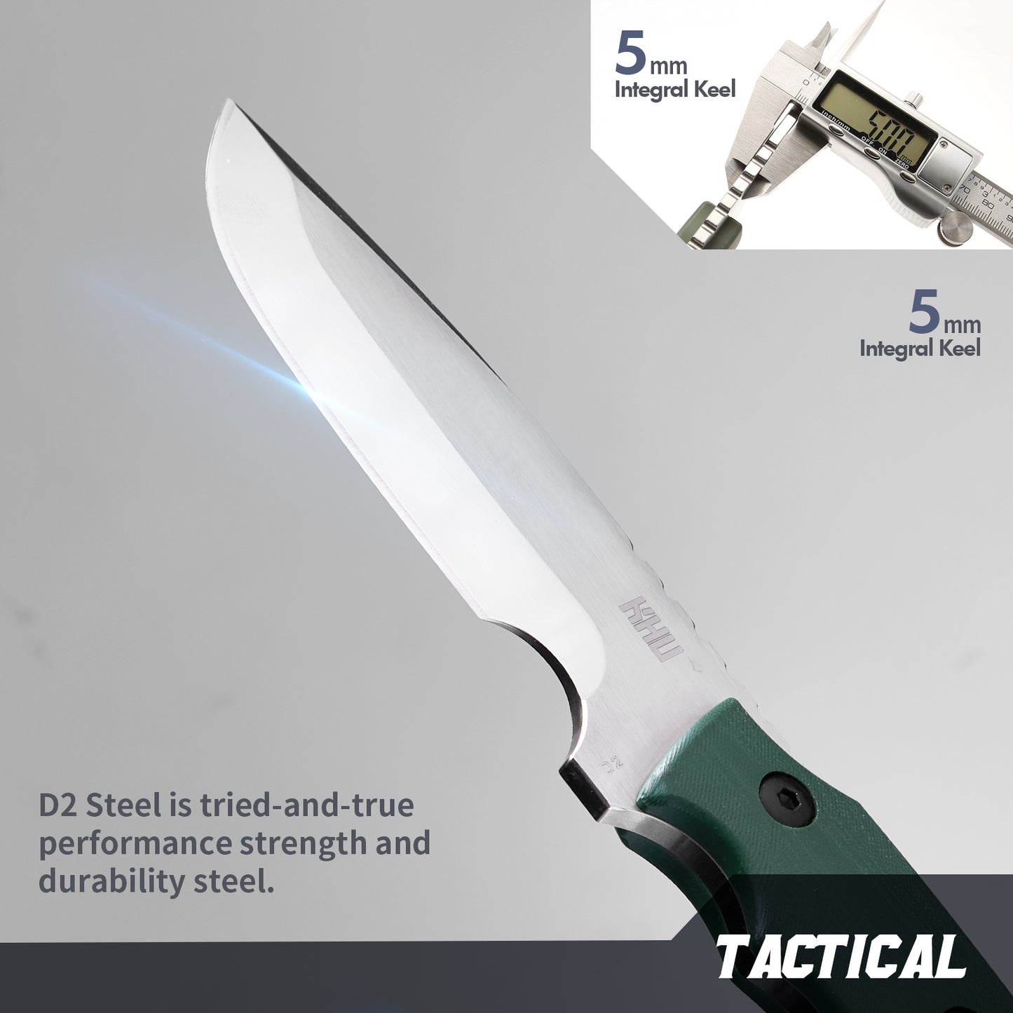 KHU Fixed Blade Knife Tactical, Hunting Knife Survival Knife D2 Steel G10 Handle, Outdoor Hunting Camping Accessories Camping Gear With Kydex Sheath - 16A