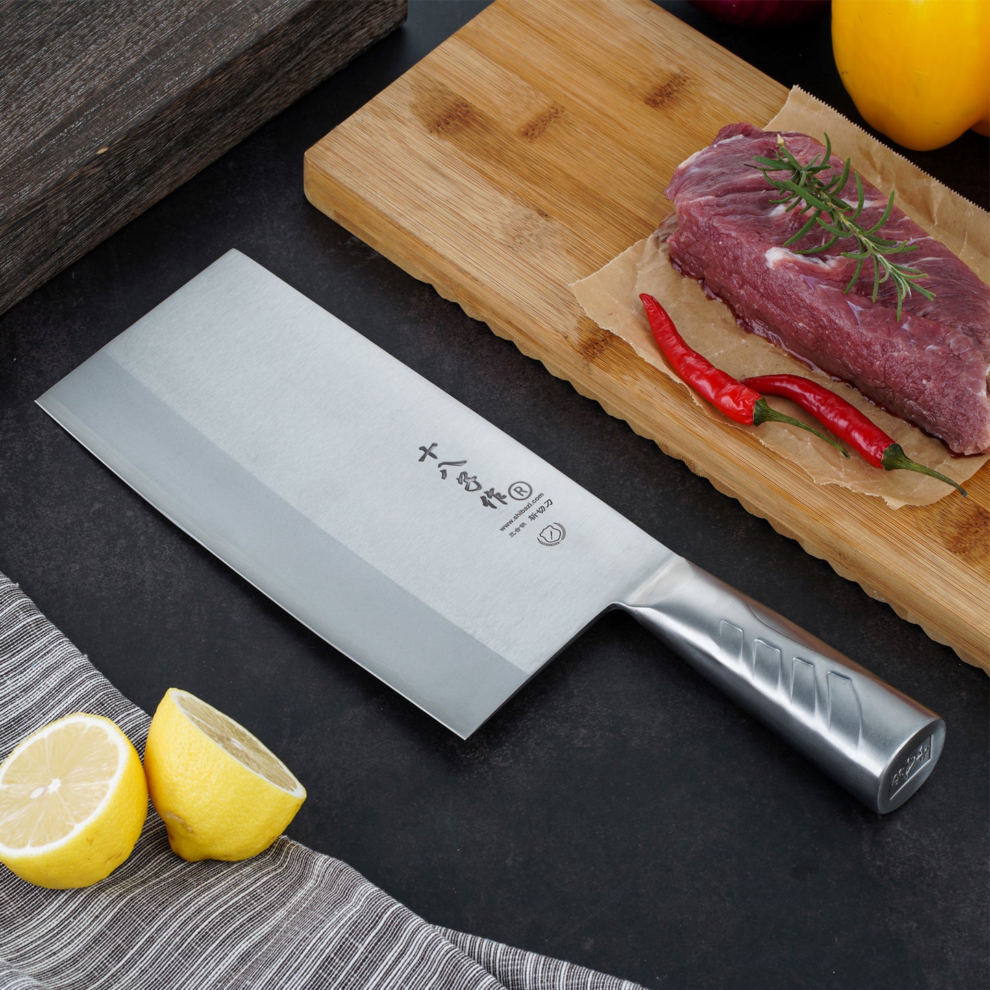 Chinese Cleaver Meat Bone Chopper Chef Knife 8 Inch 80Cr Core Stainless Steel Handle
