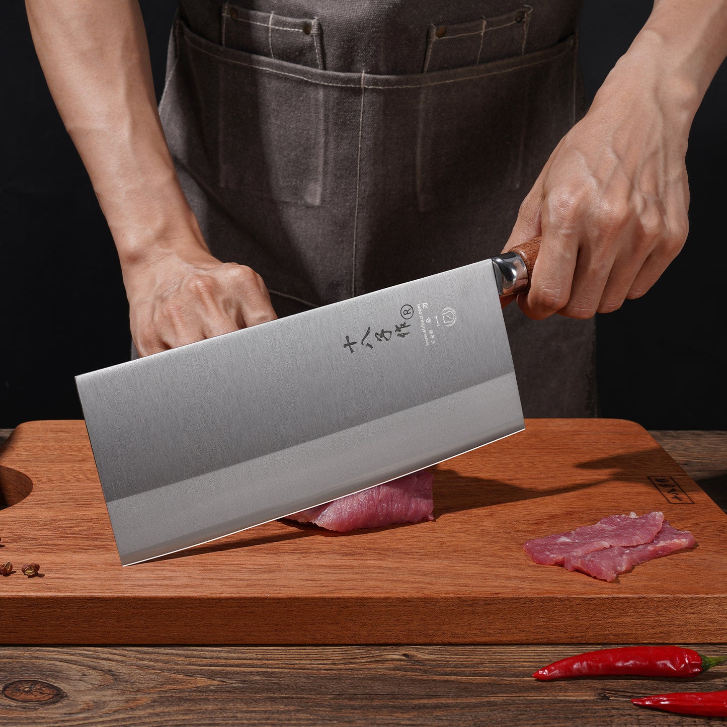 Chinese Kitchen Vegetable Cleaver Chef Knife 9 Inch 80CR Core Stainless Steel Rosewood Handle