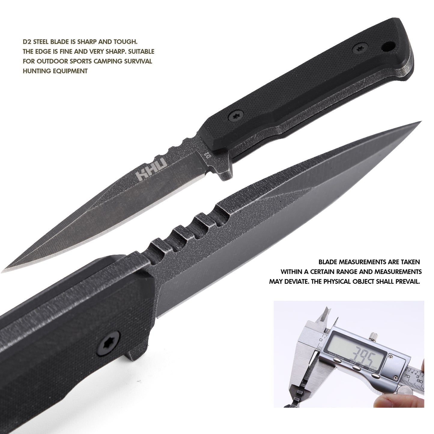 KHU Outdoor Messer Feststehende Klinge Survival Messer Jagdmesser Bushcraft Messer Camping Messer - D2 Stahl, G10-Griff - Outdoor Jagd Camping Wandern - Mit Kydex Scheide