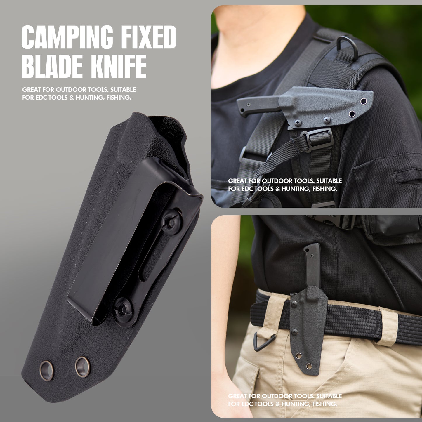 KHU Outdoor Messer Feststehende Klinge Survival Messer Jagdmesser Bushcraft Messer Camping Messer - D2 Stahl, G10-Griff - Outdoor Jagd Camping Wandern - Mit Kydex Scheide