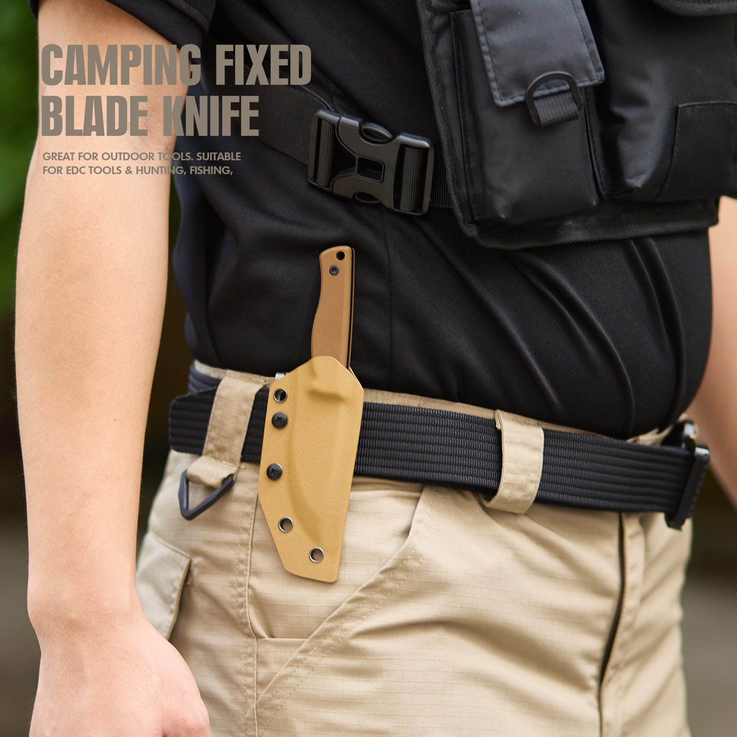 KHU Couteau de cou Couteau à lame fixe EDC Couteau mini Couteau de chasse Couteau de survie Couteau de Camping Couteau bushcraft - Acier D2 G10 poignée, Outdoor Chasse Camping Accessoires - Avec étui Kydex -11A