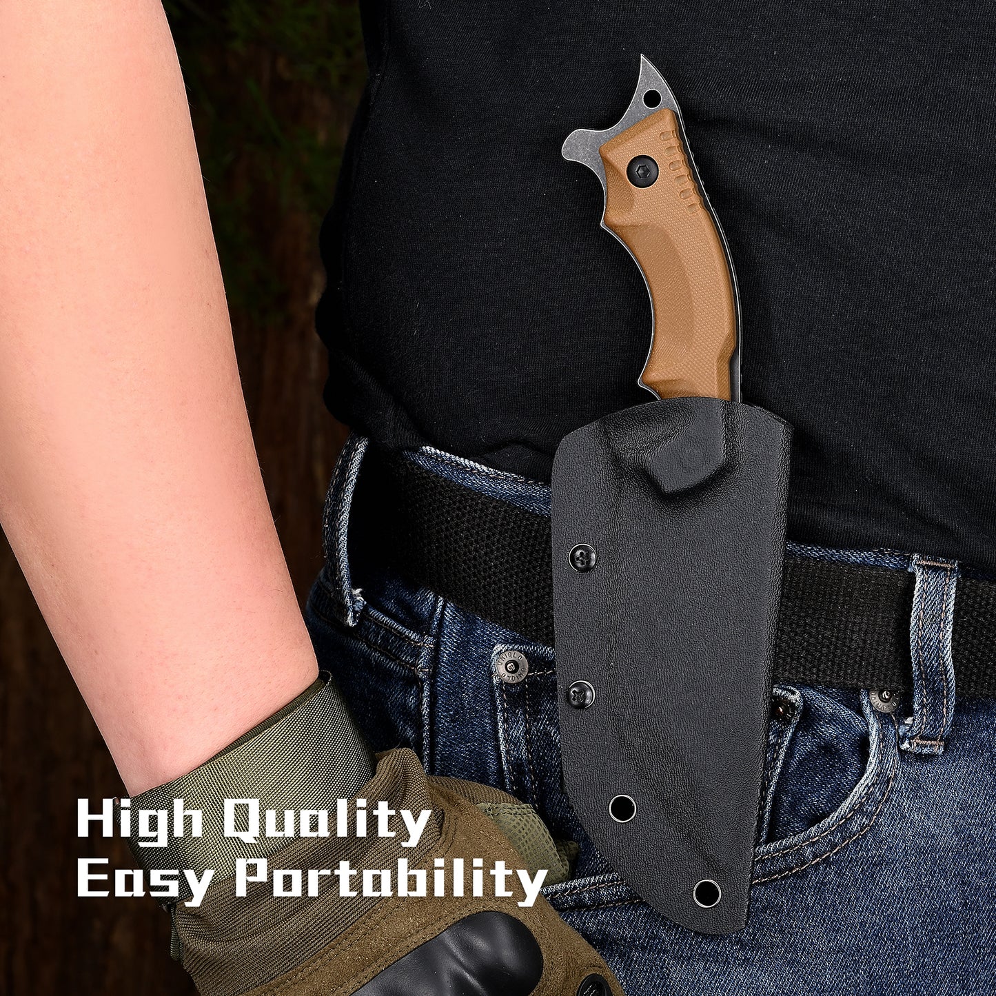 KHU Fixed Blade Knife Tactical, Hunting Knife Survival Knife 440C Steel G10 Handle, Outdoor Hunting Camping Accessories Camping Gear With Kydex Sheath - 24A