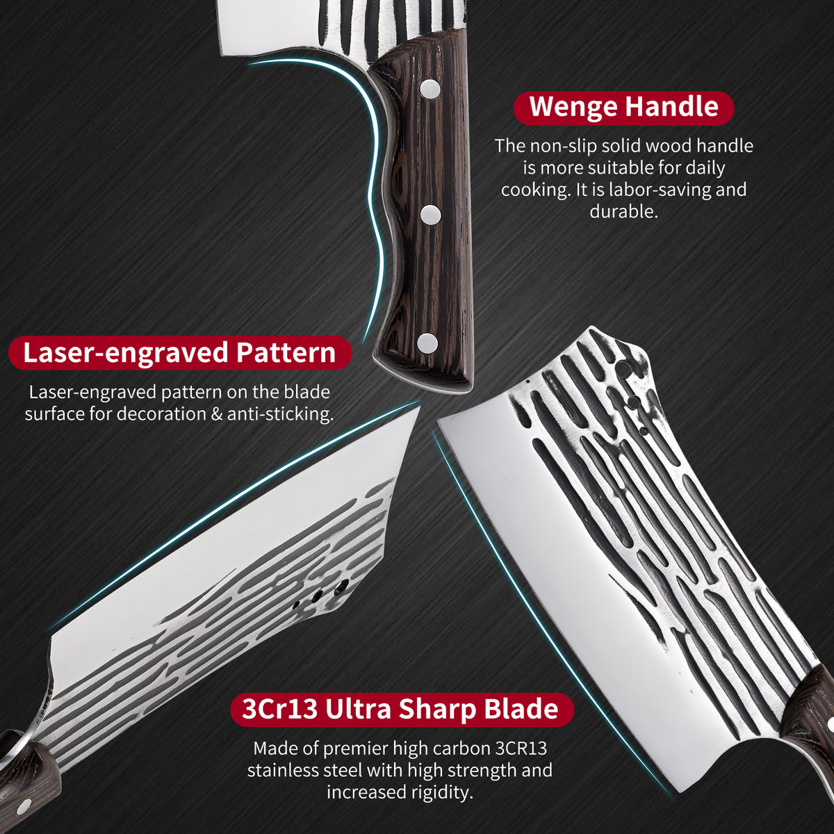 Forged Cleaver Knife Butcher Knife for Vegetable and Meat Cutting,with Non-Slip wooden handle