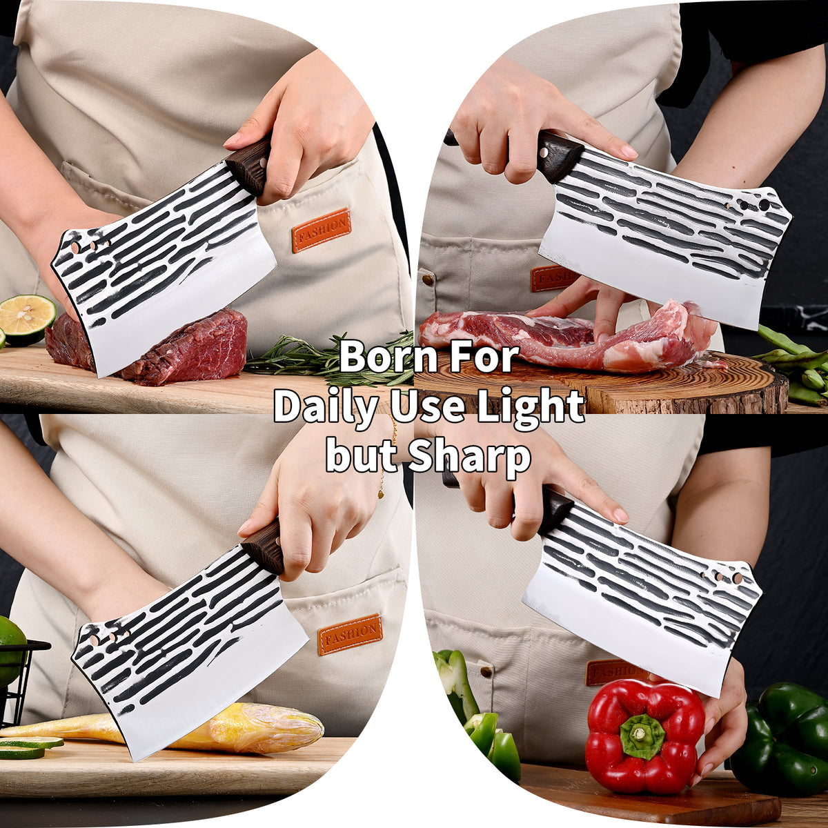 Forged Cleaver Knife Butcher Knife for Vegetable and Meat Cutting,with Non-Slip wooden handle
