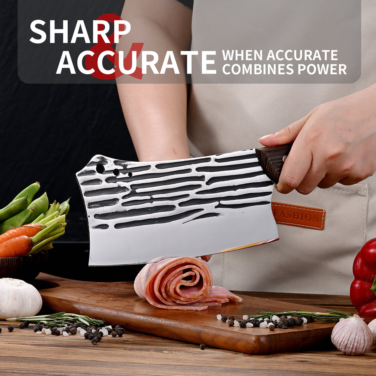 Forged Cleaver Knife Butcher Knife for Vegetable and Meat Cutting,with Non-Slip wooden handle