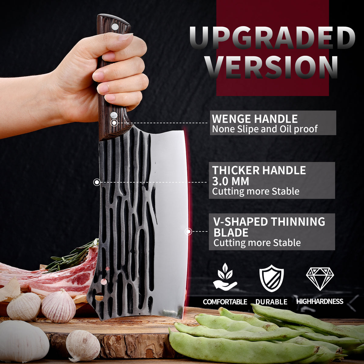 Forged Cleaver Knife Butcher Knife for Vegetable and Meat Cutting,with Non-Slip wooden handle
