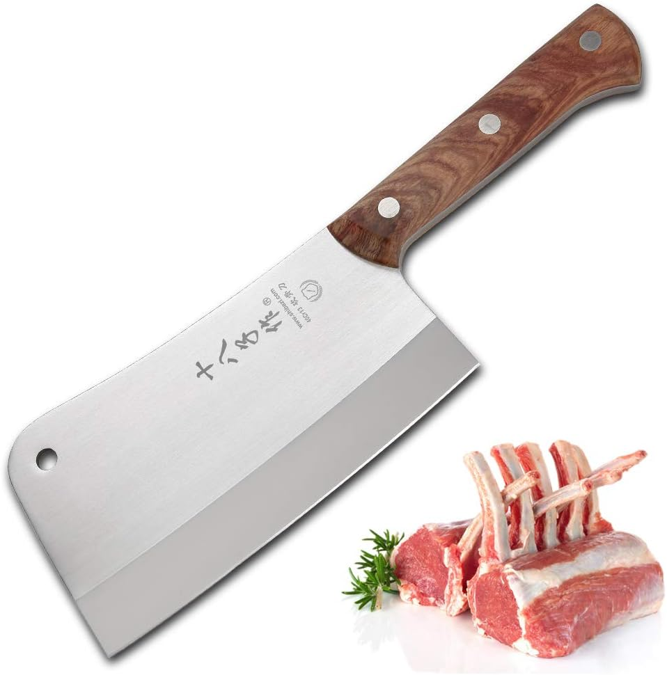 SHI BA ZI ZUO Heavy Duty Heft Cleaver Butcher Knife for Chopping Bones Sturdy Kitchen Knife