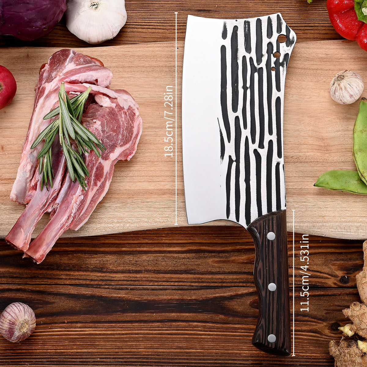 Forged Cleaver Knife Butcher Knife for Vegetable and Meat Cutting,with Non-Slip wooden handle