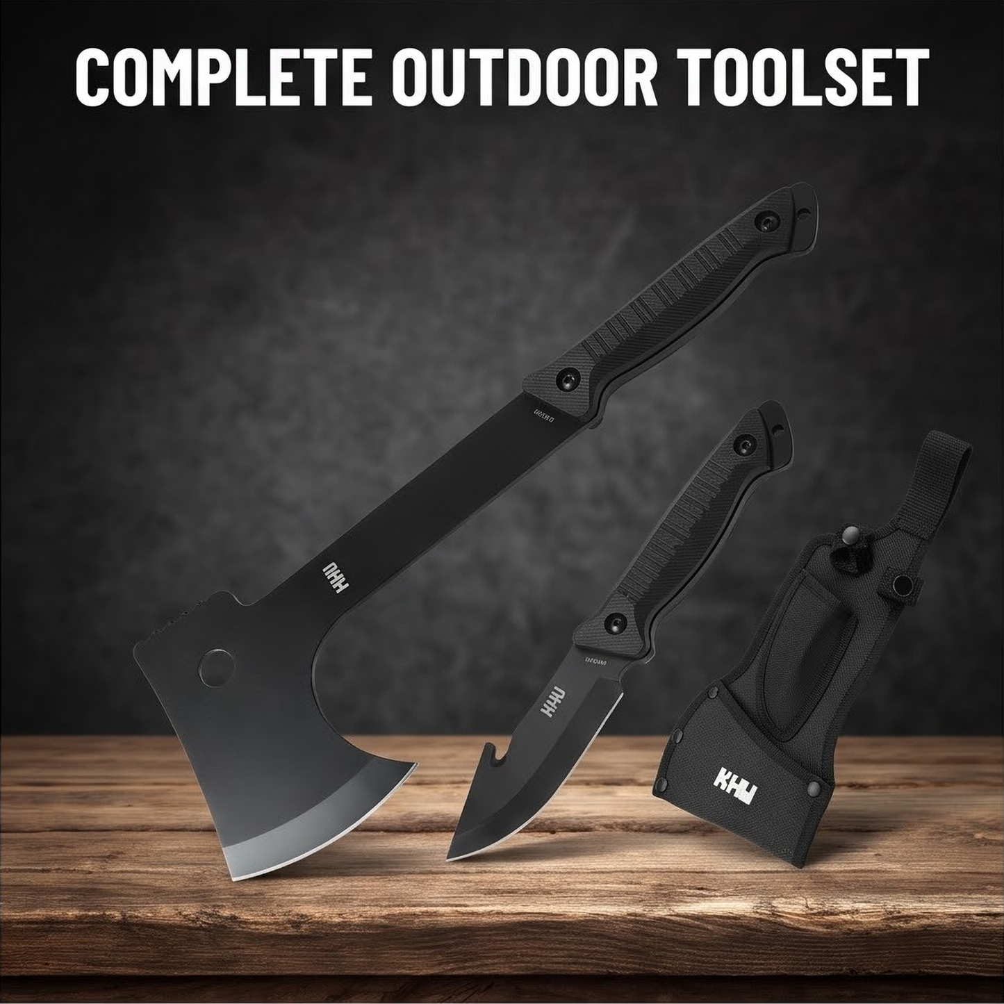 KHU Hacha Supervivencia Hacha leña Tomahawk Hacha Bushcraft Hacha de camping - Con Funda para Caza, Pesca, Camping, Outdoor, Supervivencia y Bushcraft