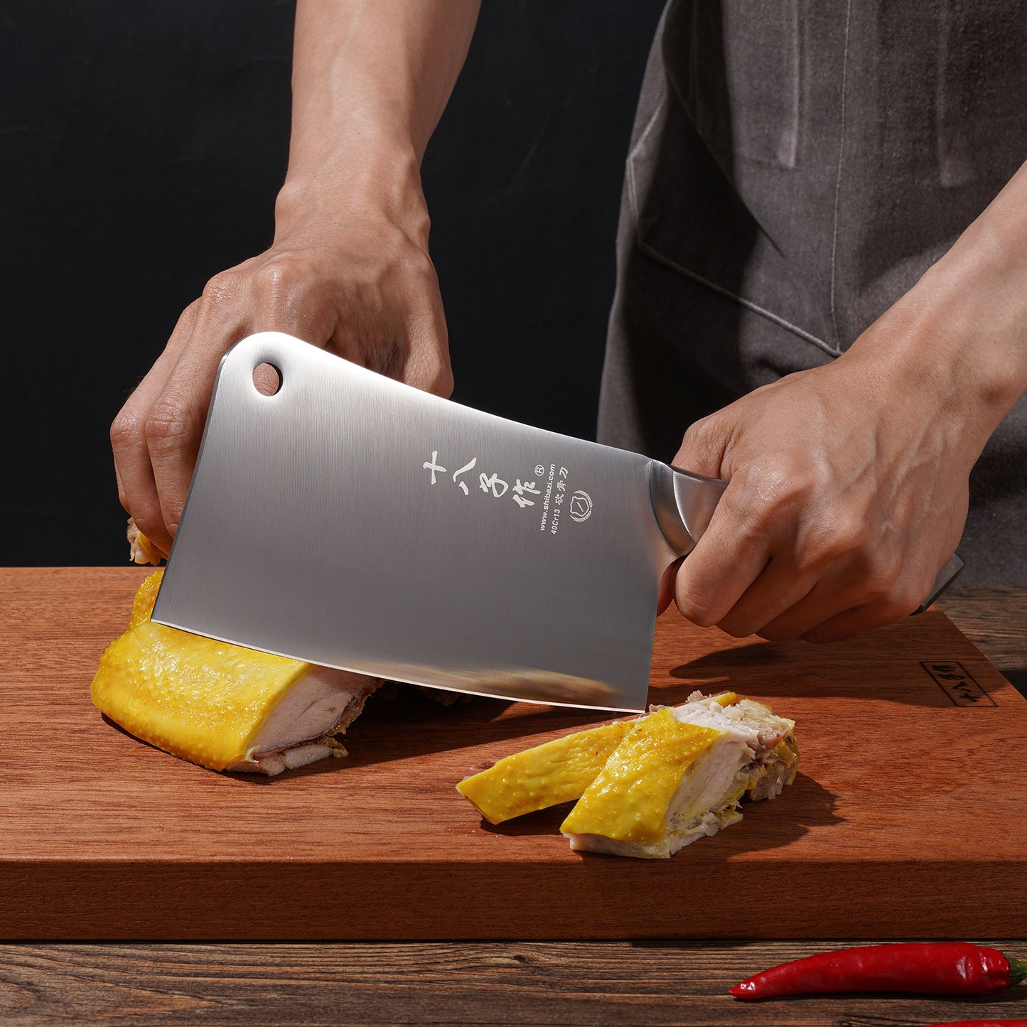 SHI BA ZI ZUO Heavy Duty Stainless Steel Bone Cleaver Knife for Home Chopping Bones