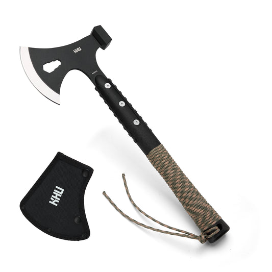 KHU Ascia Spaccalegna Ascia Sopravvivenza Tomahawk Accetta Espositiva Ascia da Campeggio per esterno Con Fodero in Nylon - All'aperto per legno, caccia, giardinaggio