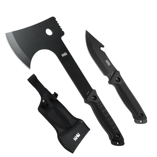 KHU Ascia Spaccalegna Ascia Sopravvivenza Tomahawk Accetta Espositiva Ascia da Campeggio per esterno Con Fodero in Nylon - All'aperto per legno, caccia, giardinaggio