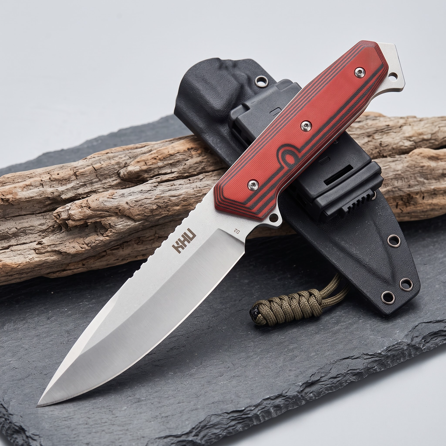 KHU Coltello a lama fissa Coltello da caccia Coltello da sopravvivenza Coltello Bushcraft D2 Acciaio G10 Handle, All'aperto caccia campeggio accessori utili regalo uomo With Kydex Sheath