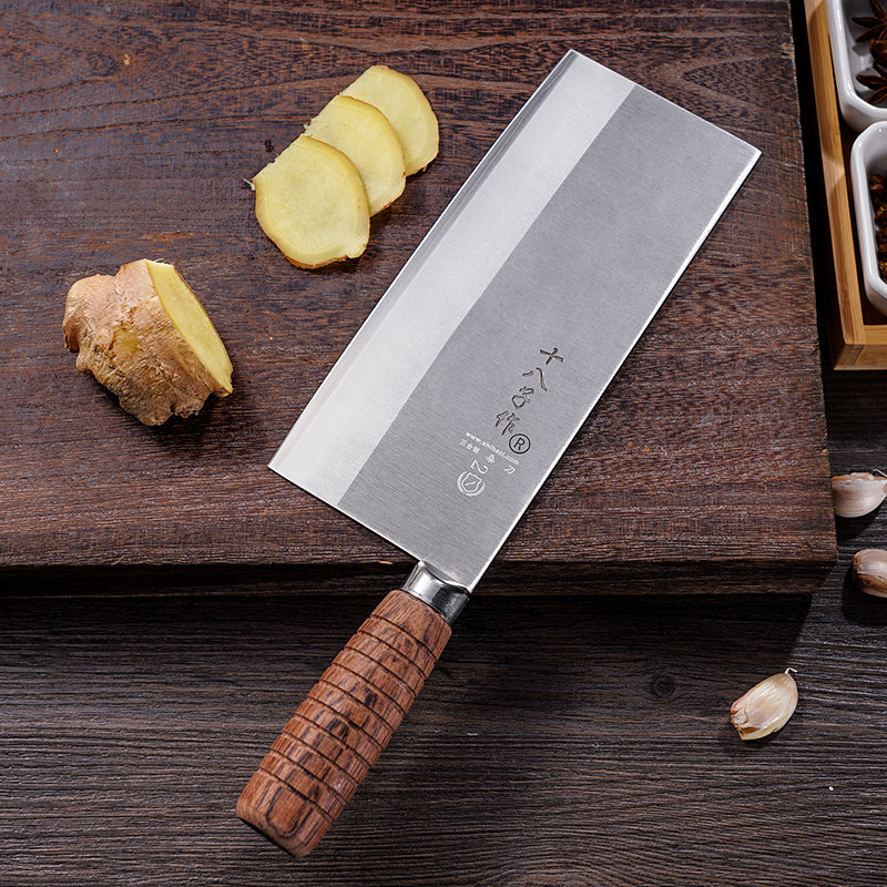 SHI BA ZI ZUO 8-inch Kitchen Knife Professional Chef Knife Stainless Steel Vegetable Knife Safe Non-stick Finish Blade with Anti-slip Wooden Handle