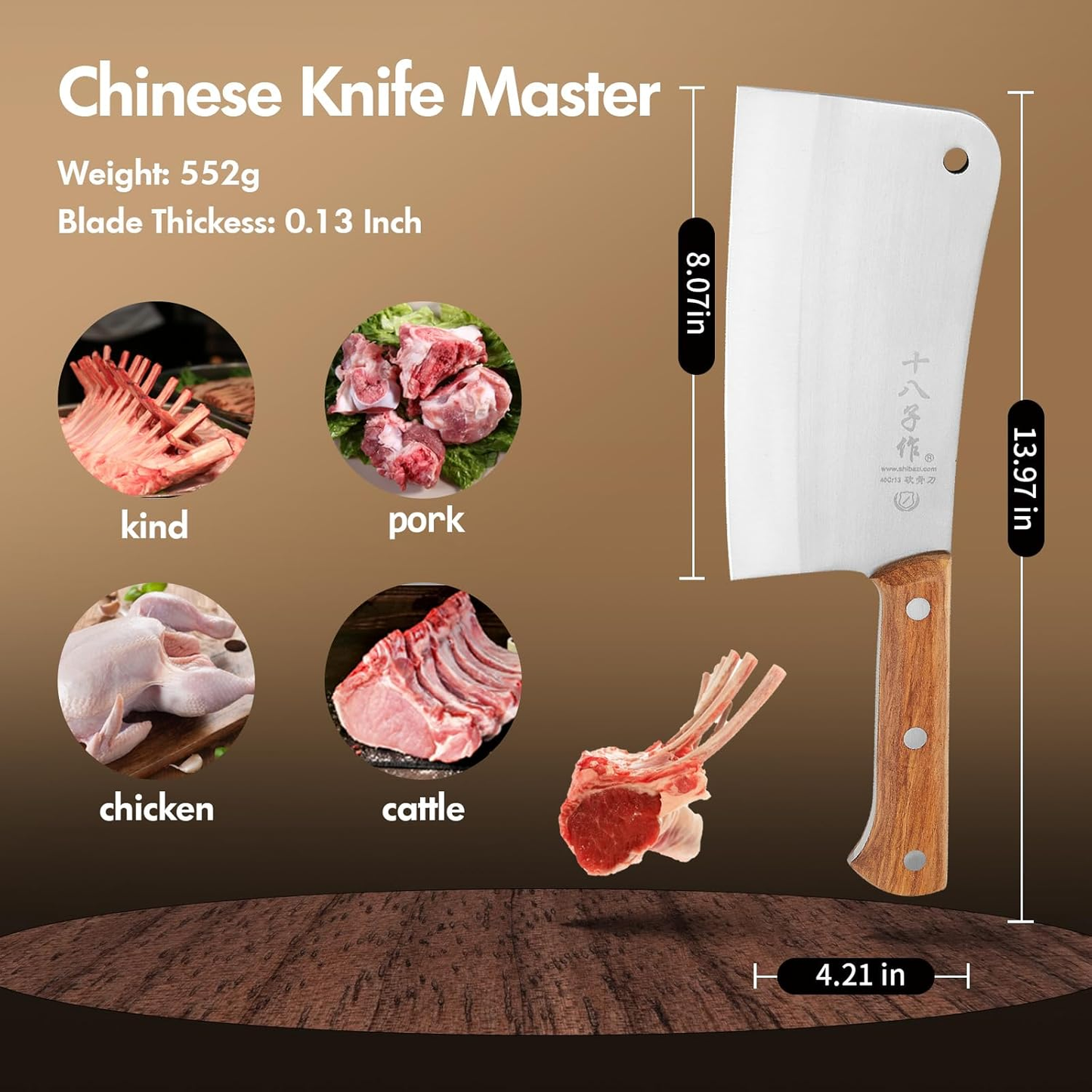 SHI BA ZI ZUO Heavy Duty Heft Cleaver Butcher Knife for Chopping Bones Sturdy Kitchen Knife
