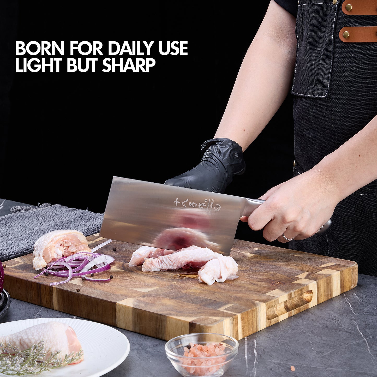 SHI BA ZI ZUO 2 Pcs Knives Set for Kitchen,Cleaver Knife and Fruit Knife,Professional Knife Set with Stainless Steel Handle for Meat and Vegetable Cutting