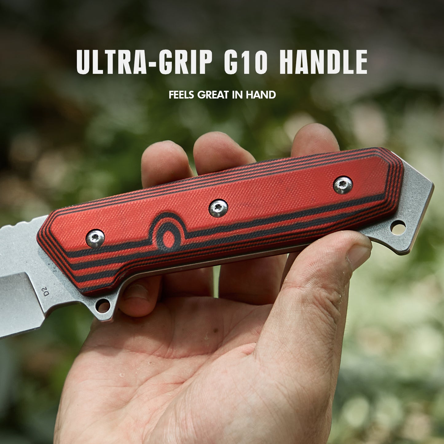 KHU Coltello a lama fissa Coltello da caccia Coltello da sopravvivenza Coltello Bushcraft D2 Acciaio G10 Handle, All'aperto caccia campeggio accessori utili regalo uomo With Kydex Sheath