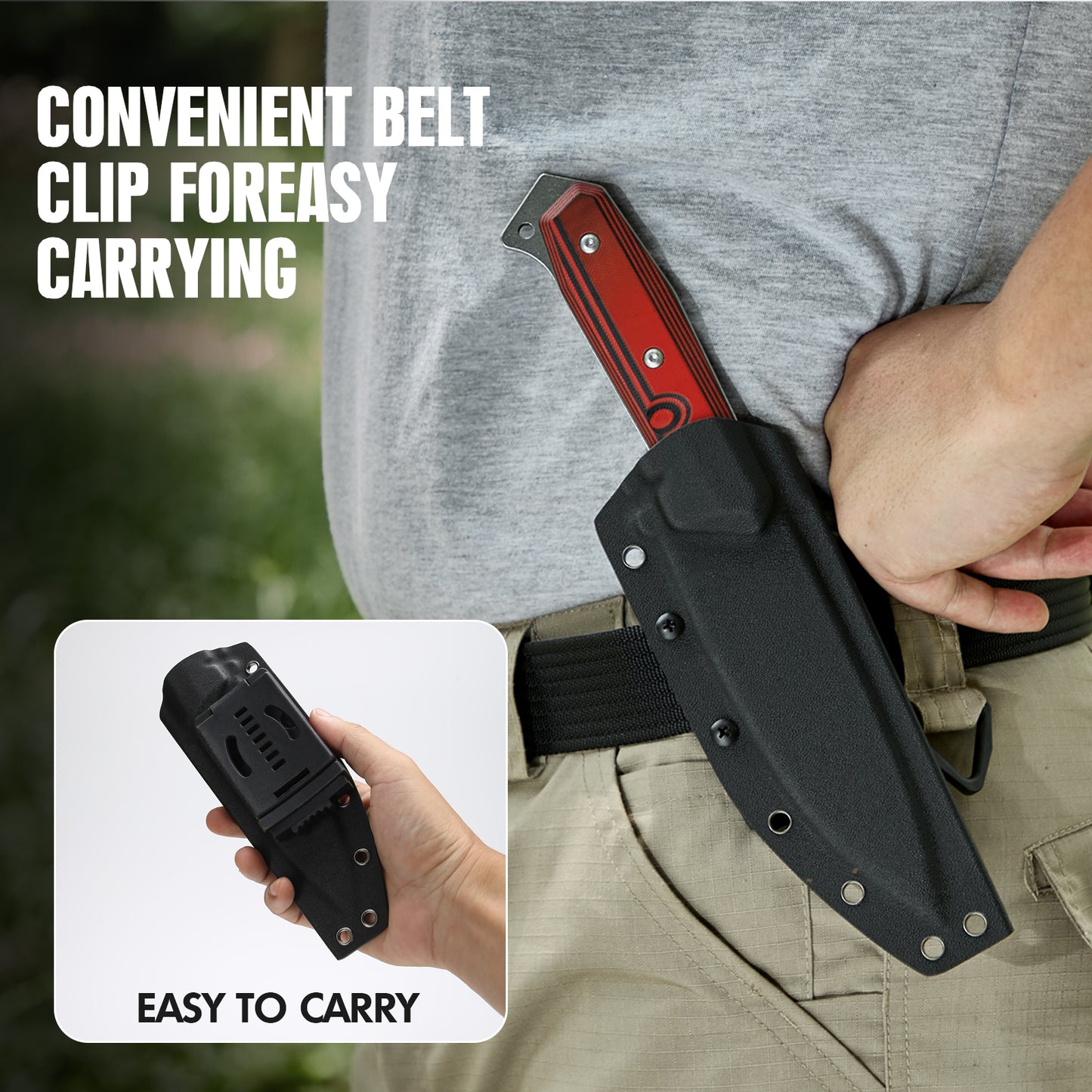 KHU Coltello a lama fissa Coltello da caccia Coltello da sopravvivenza Coltello Bushcraft D2 Acciaio G10 Handle, All'aperto caccia campeggio accessori utili regalo uomo With Kydex Sheath