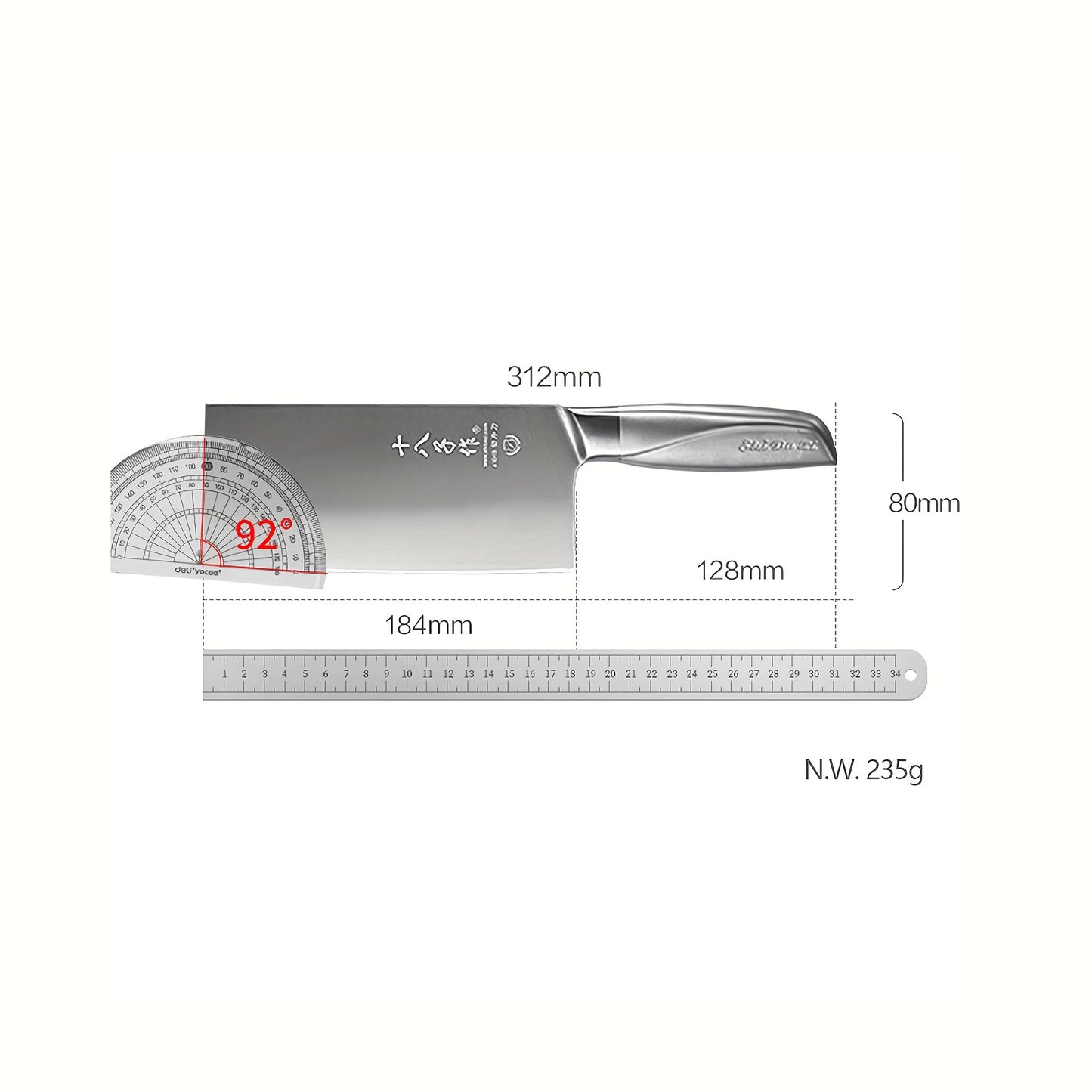 SHI BA ZI ZUO Meat and Vegetable Cleaver Knife,Professional Kitchen Knife with Ergonomic Stainless Steel Handle
