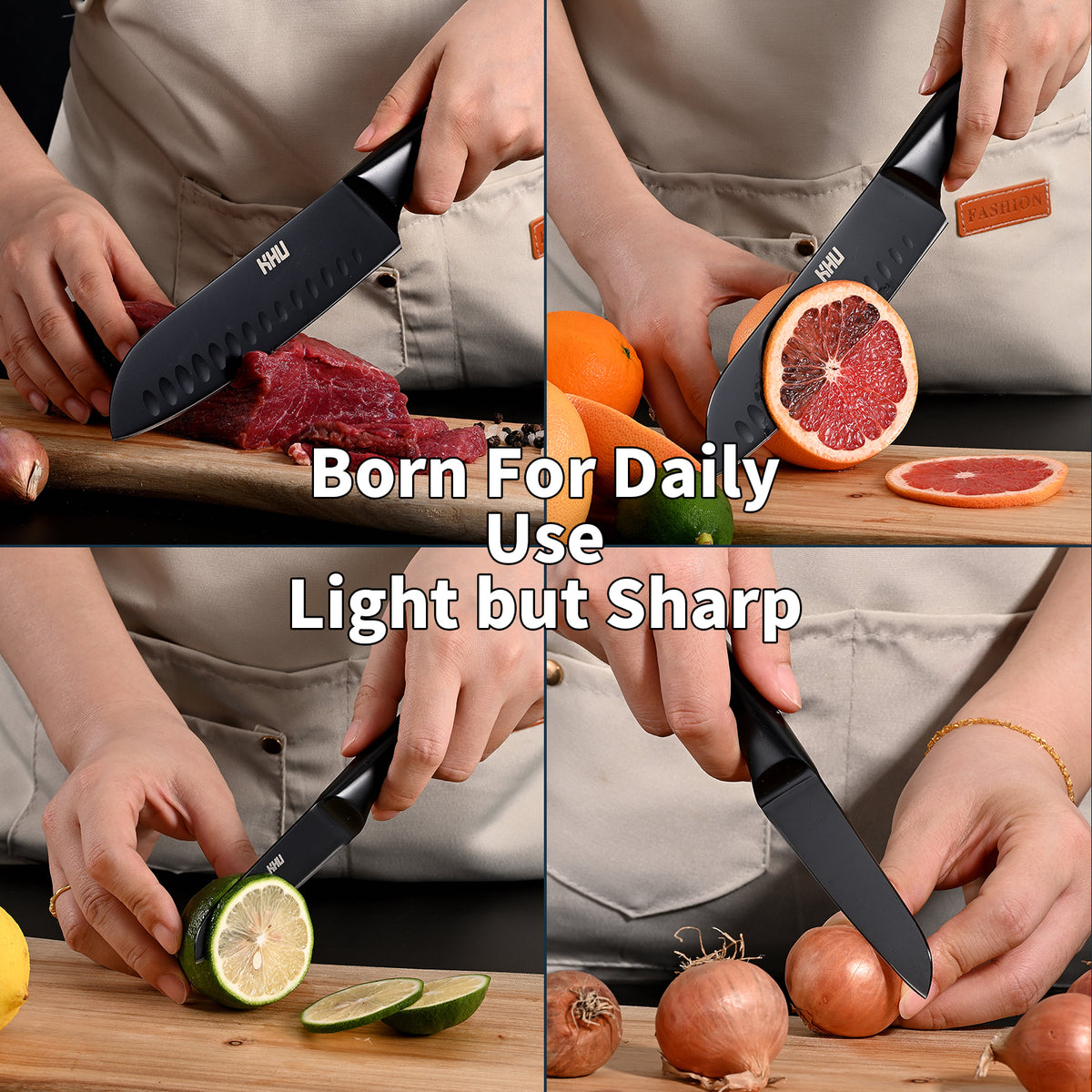 2 Pieces Kitchen Knife Set,Santoku Knife and Paring Knife,Black Ti Coating Japanese Chef Knife Fruit Knife with Hollow Handle