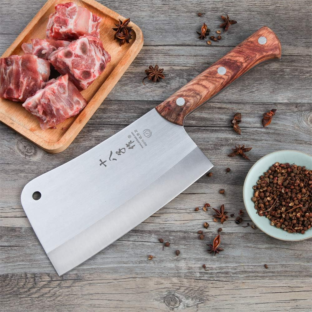 SHI BA ZI ZUO Heavy Duty Heft Cleaver Butcher Knife for Chopping Bones Sturdy Kitchen Knife
