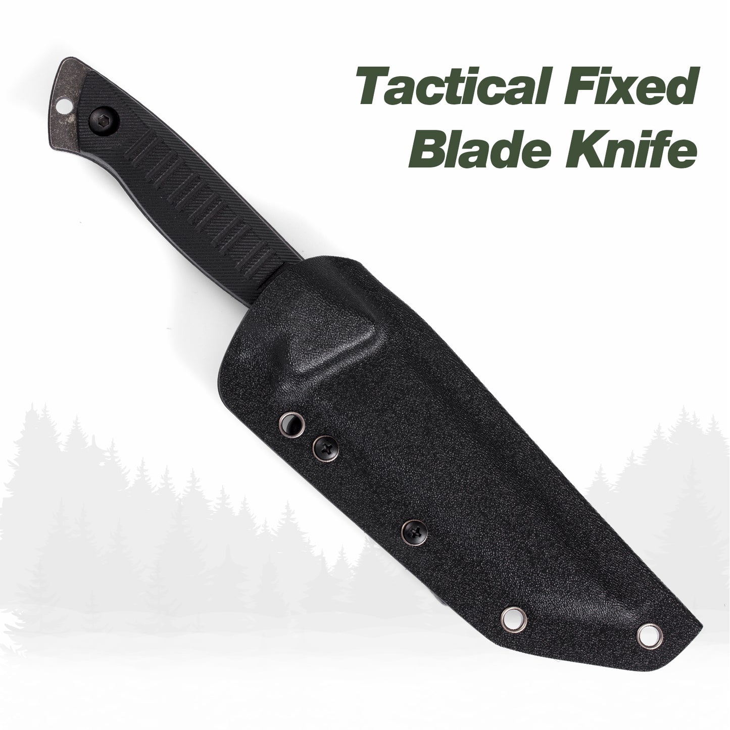 KHU Cuchillo Hoja Fija, Cuchillo Supervivencia Cuchillo Caza Cuchillo Bushcraft 420HC Acero Mango de Nylon Plástico, Outdoor Caza Camping Accesorios - Funda Kydex