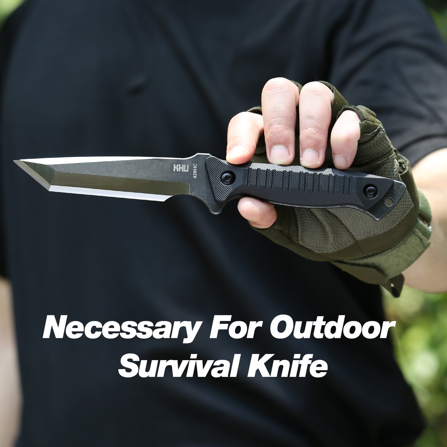 KHU Cuchillo Hoja Fija, Cuchillo Supervivencia Cuchillo Caza Cuchillo Bushcraft 420HC Acero Mango de Nylon Plástico, Outdoor Caza Camping Accesorios - Funda Kydex