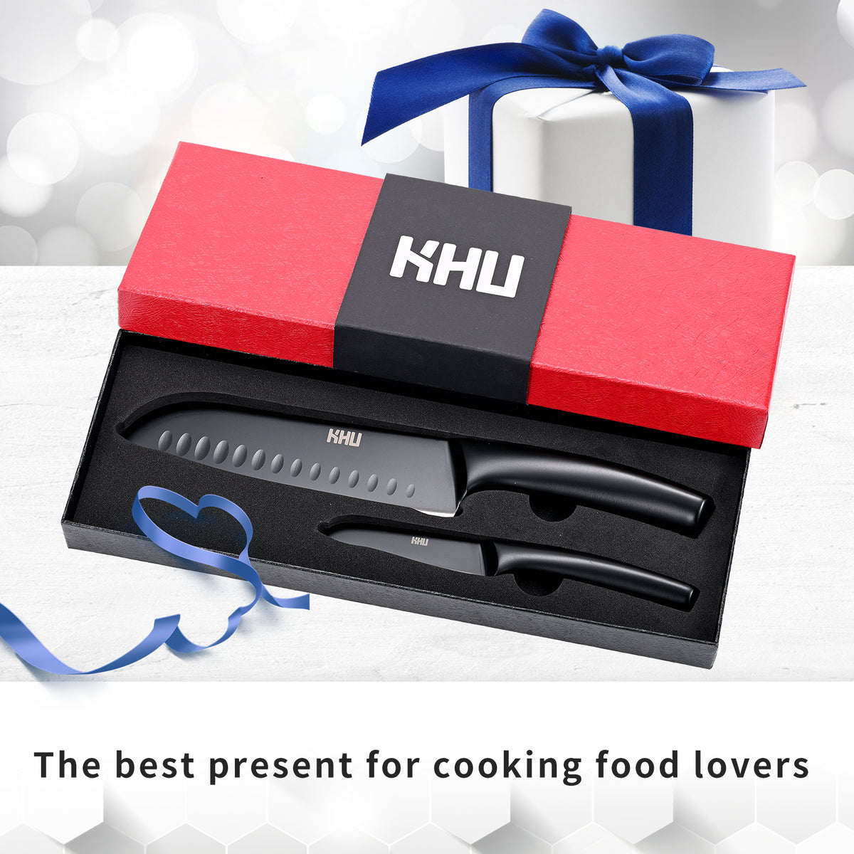 2 Pieces Kitchen Knife Set,Santoku Knife and Paring Knife,Black Ti Coating Japanese Chef Knife Fruit Knife with Hollow Handle