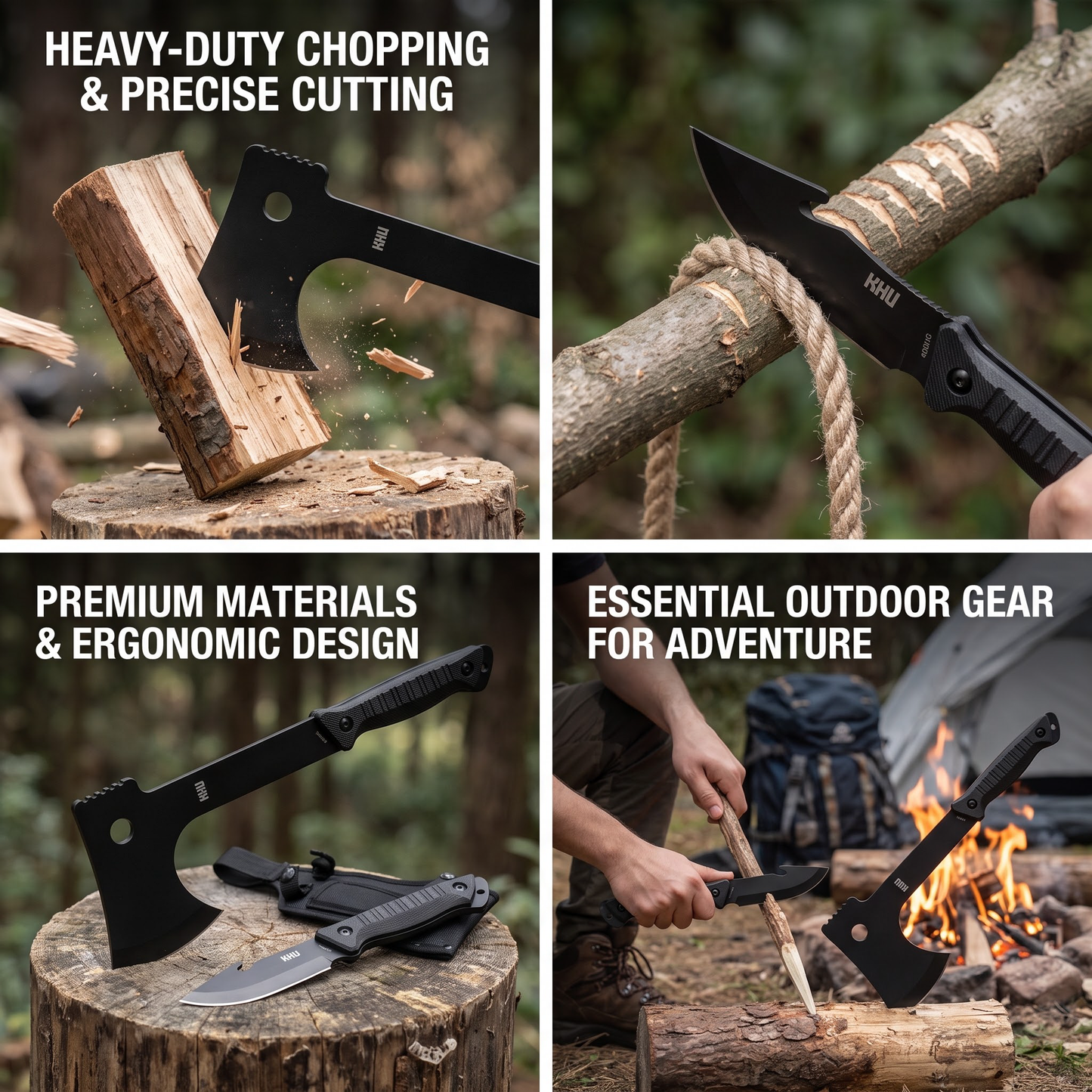 KHU Hacha Supervivencia Hacha leña Tomahawk Hacha Bushcraft Hacha de camping - Con Funda para Caza, Pesca, Camping, Outdoor, Supervivencia y Bushcraft