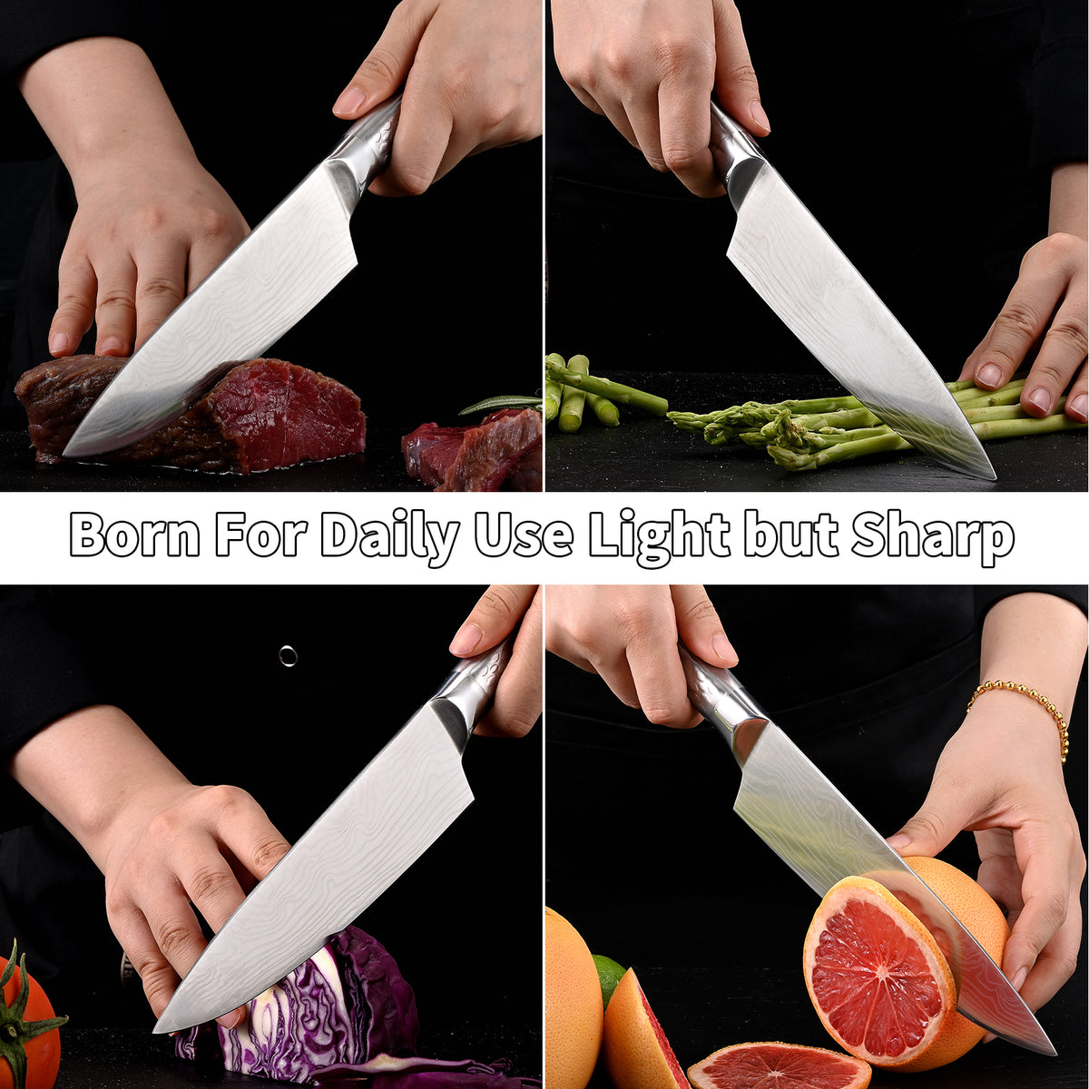 Chef Knife 10 inch Kitchen Knife Damascus Pattern Stainless Steel with Non-slip Hollow Handle