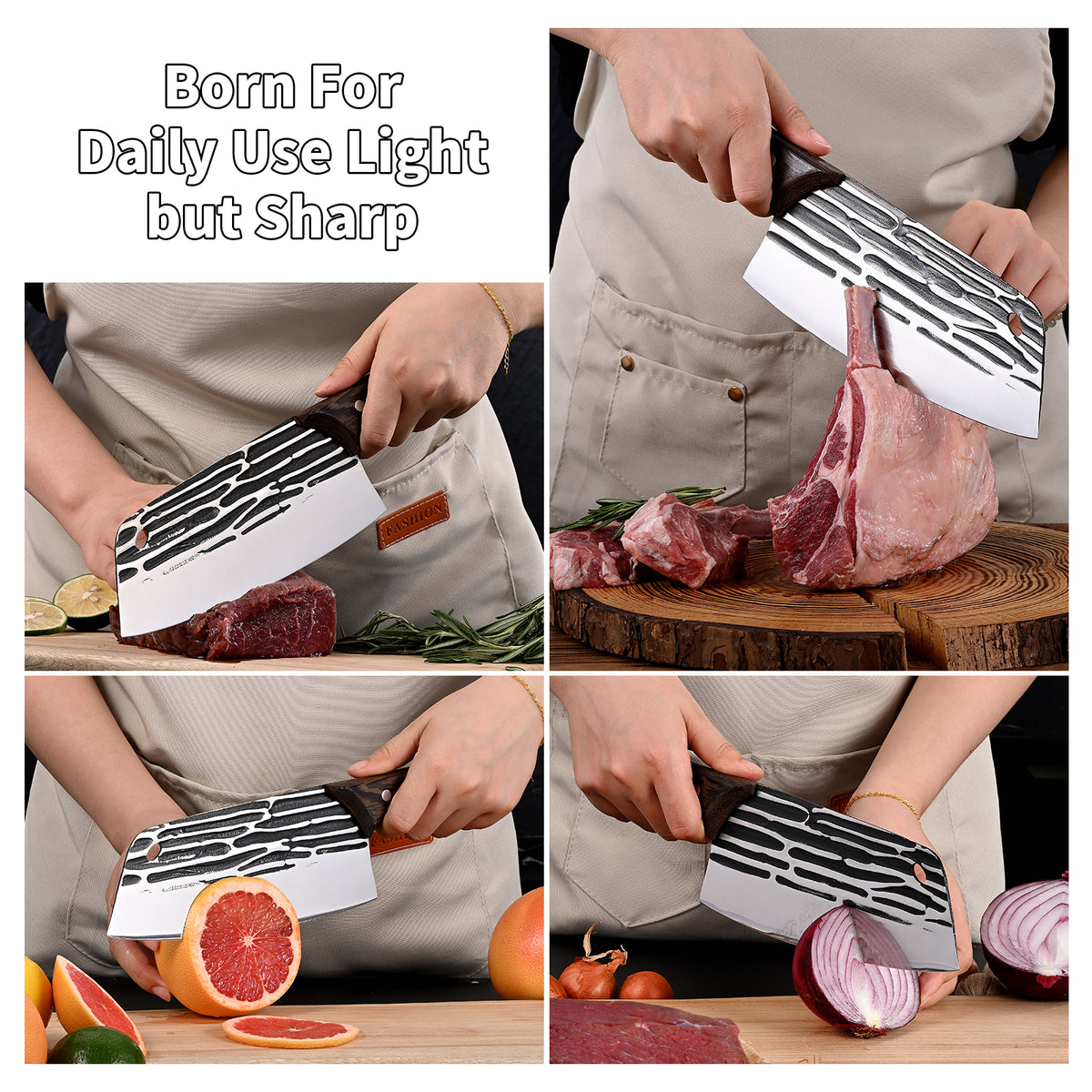 Forged Meat Cleaver Heavy Duty Kitchen Knife Chopping Knife for Vegetable and Meat Cutting,with Non-Slip Wooden Handle