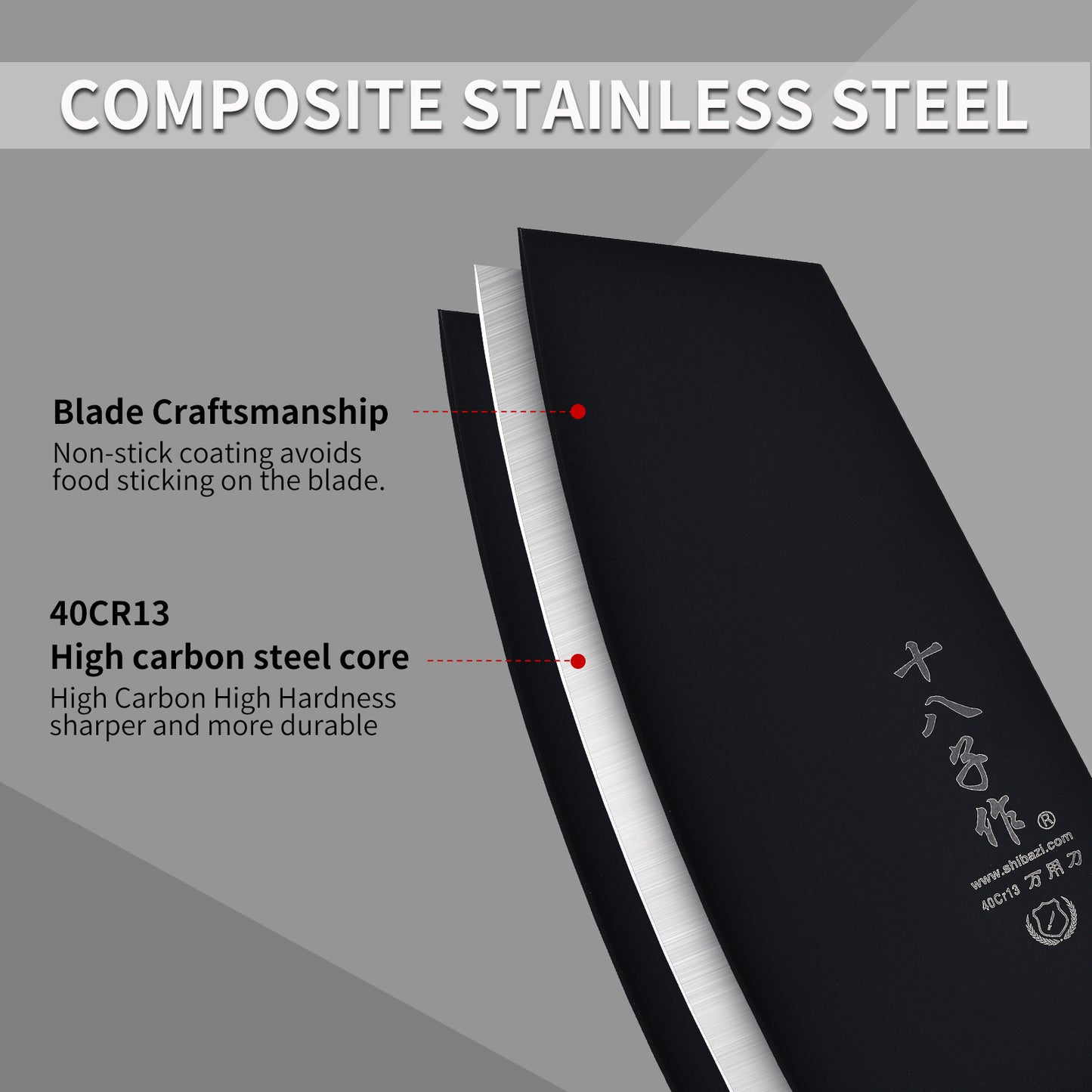 SHI BA ZI ZUO Utility Knife Chinese Vegetable Cleaver for Kitchen Stainless Steel Kitchen Knife with Ergonomic Design Wooden Handle