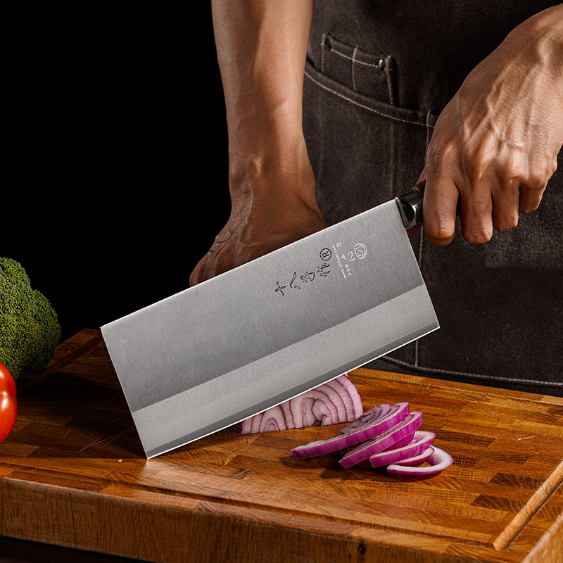 SHI BA ZI ZUO 8-inch Kitchen Knife Professional Chef Knife Stainless Steel Vegetable Knife Safe Non-stick Finish Blade with Anti-slip Wooden Handle