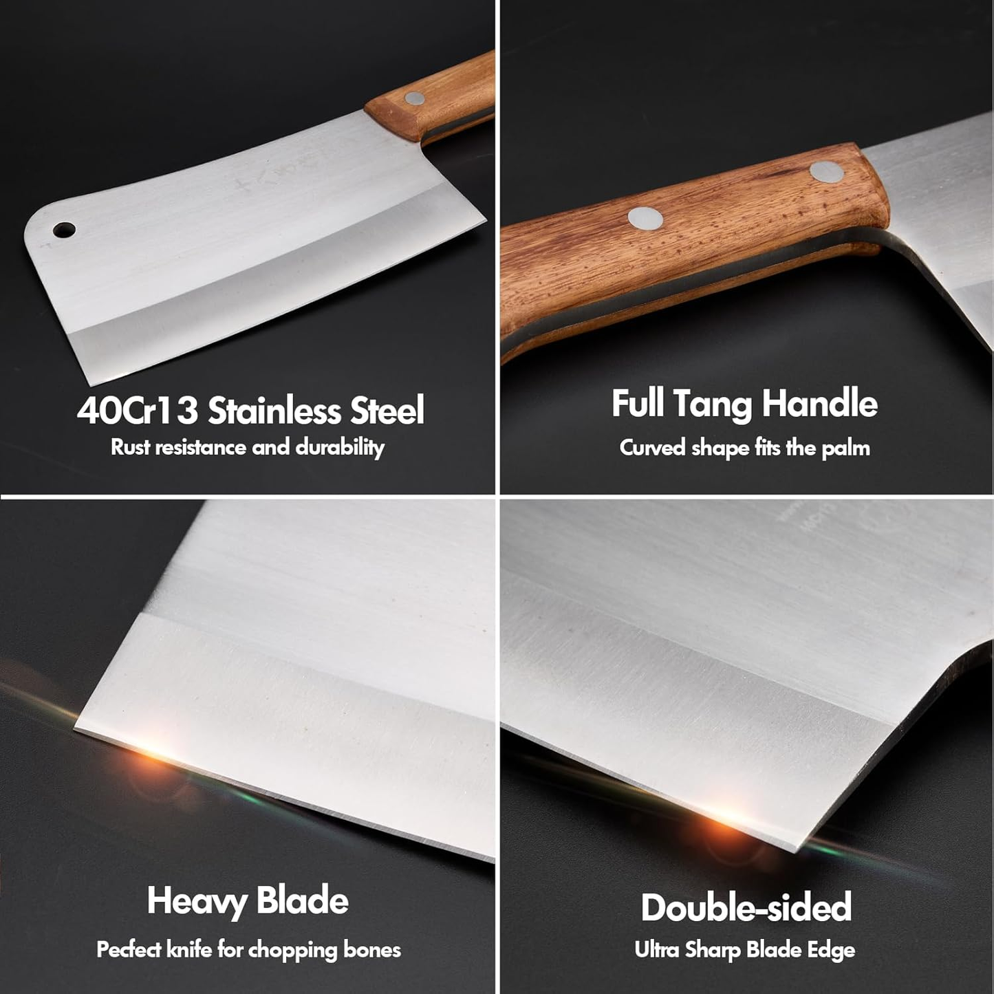 SHI BA ZI ZUO Heavy Duty Heft Cleaver Butcher Knife for Chopping Bones Sturdy Kitchen Knife