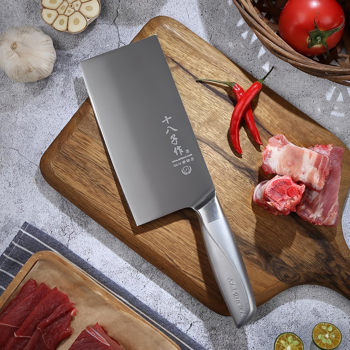 SHI BA ZI ZUO Meat and Vegetable Cleaver Knife,Professional Kitchen Knife with Ergonomic Stainless Steel Handle