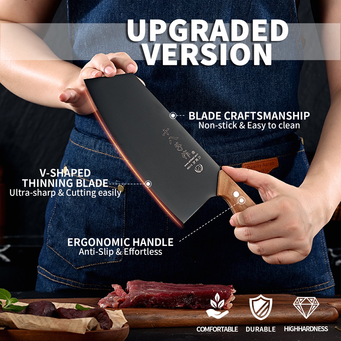 SHI BA ZI ZUO Utility Knife Chinese Vegetable Cleaver for Kitchen Stainless Steel Kitchen Knife with Ergonomic Design Wooden Handle