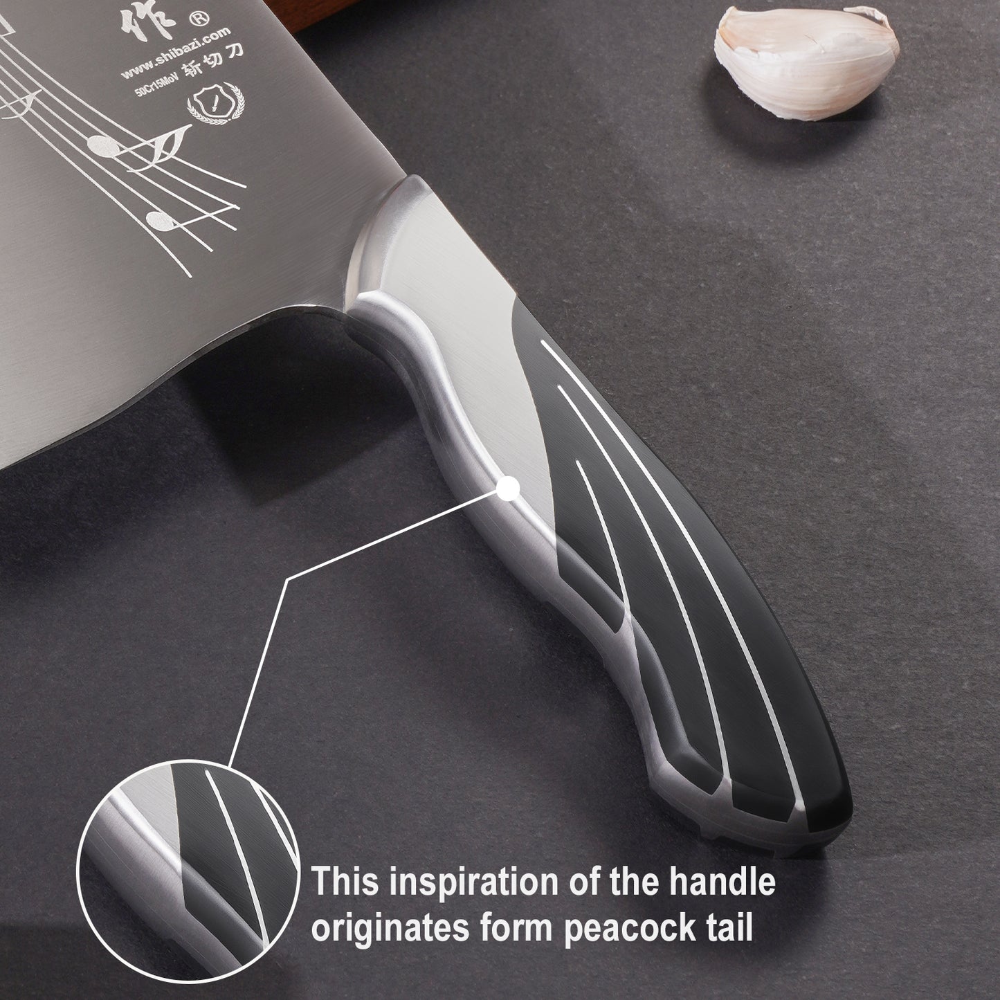 SHI BA ZI ZUO 7 Inch Chinese Kitchen Knife Vegetable Knife Professional Chef Knife with Stainless Steel Full Tang Cast Steel Handle