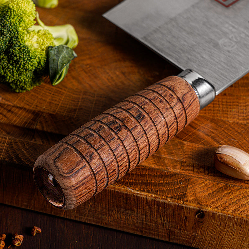 SHI BA ZI ZUO 8-inch Kitchen Knife Professional Chef Knife Stainless Steel Vegetable Knife Safe Non-stick Finish Blade with Anti-slip Wooden Handle