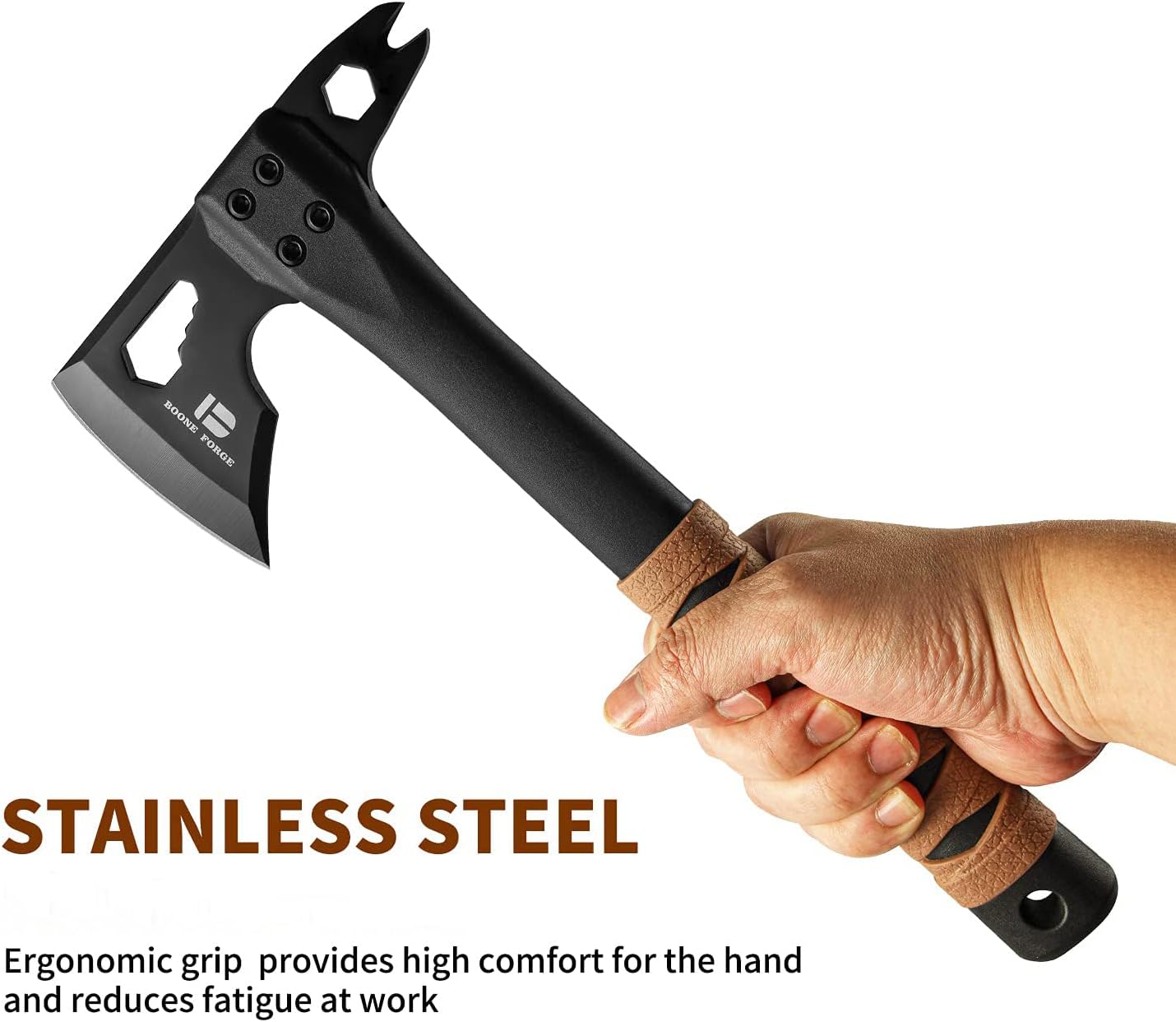 KHU Camping Axt Überlebensbeil Axt mit Scheide - Nylon Fiber Griff für Outdoor Jagd Wandern Camping Ausrüstung (Schwarz - AX3060)