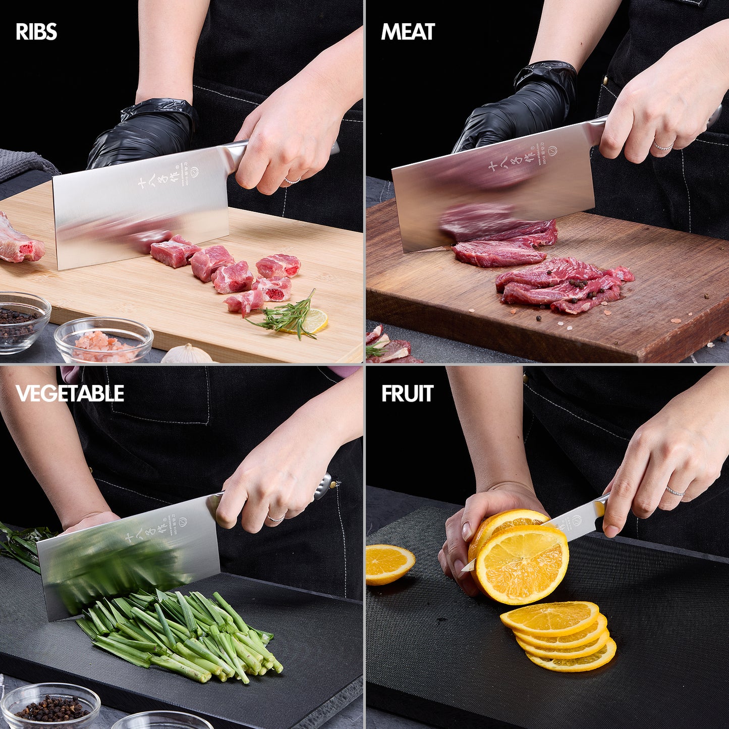 SHI BA ZI ZUO 2 Pcs Knives Set for Kitchen,Cleaver Knife and Fruit Knife,Professional Knife Set with Stainless Steel Handle for Meat and Vegetable Cutting