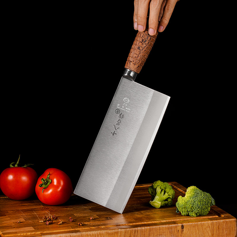 SHI BA ZI ZUO 8-inch Kitchen Knife Professional Chef Knife Stainless Steel Vegetable Knife Safe Non-stick Finish Blade with Anti-slip Wooden Handle