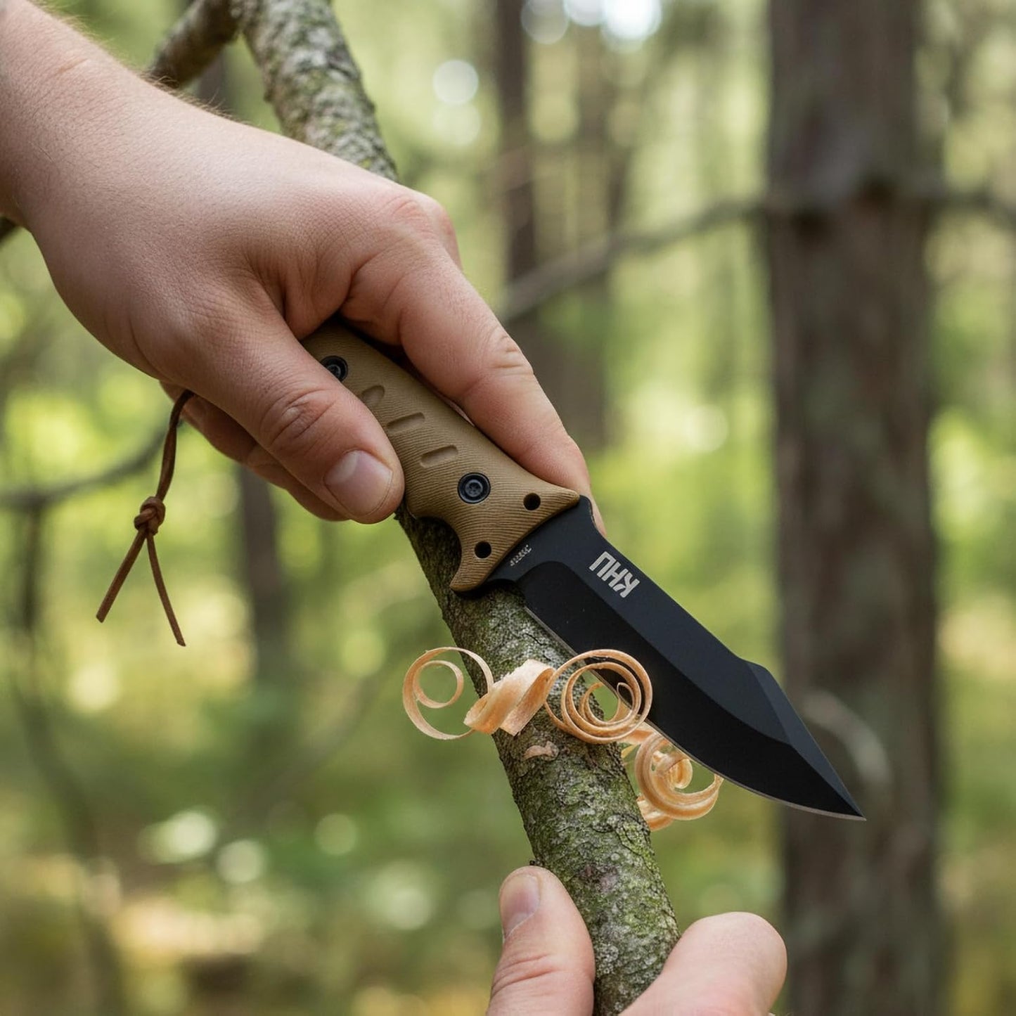 KHU Fixed Blade Knife Hunting Knife Survival 420HC Steel Plastic Handle, Outdoor Hunting Camping Accessories Camping Gear With Kydex Sheath (Tan 35A)