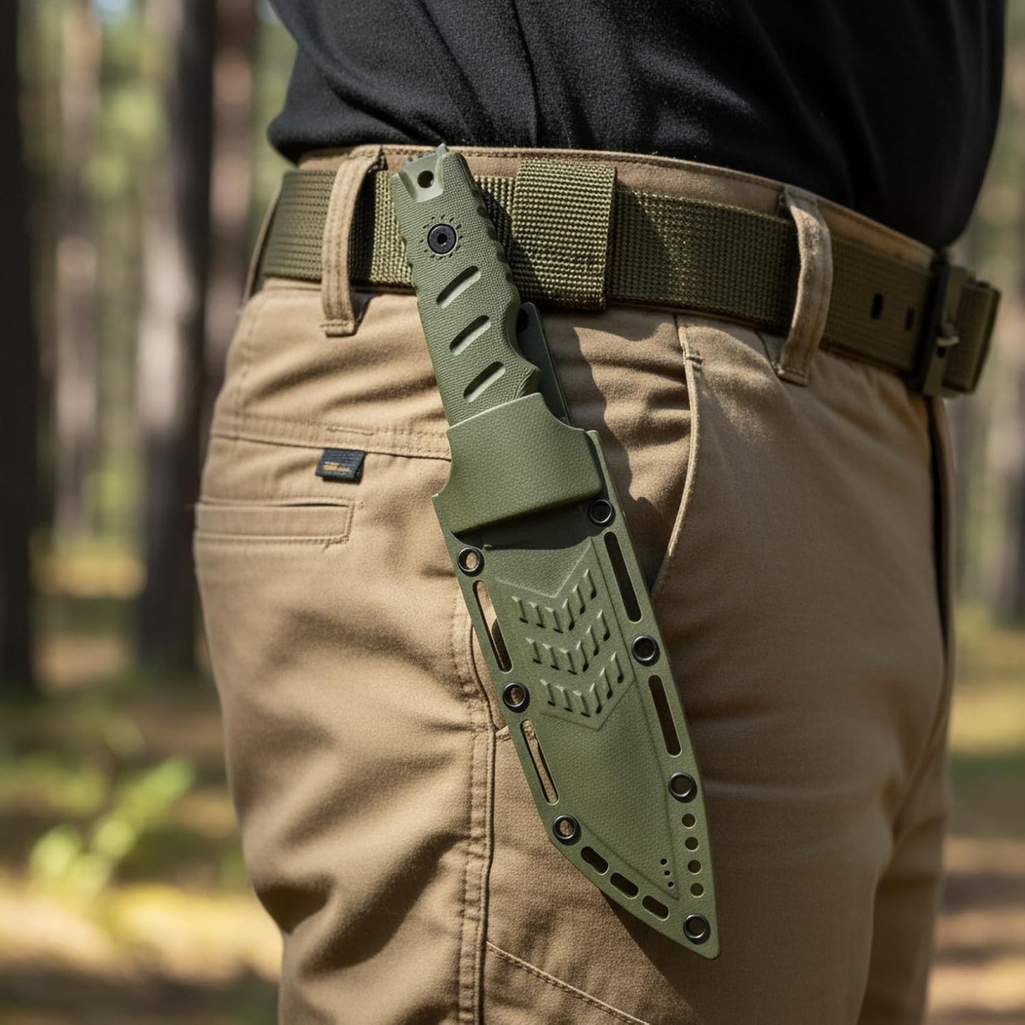 KHU Fixed Blade Knife Hunting Knife Survival 420HC Steel Plastic Handle, Outdoor Hunting Camping Accessories Camping Gear With Kydex Sheath (Green 34A)