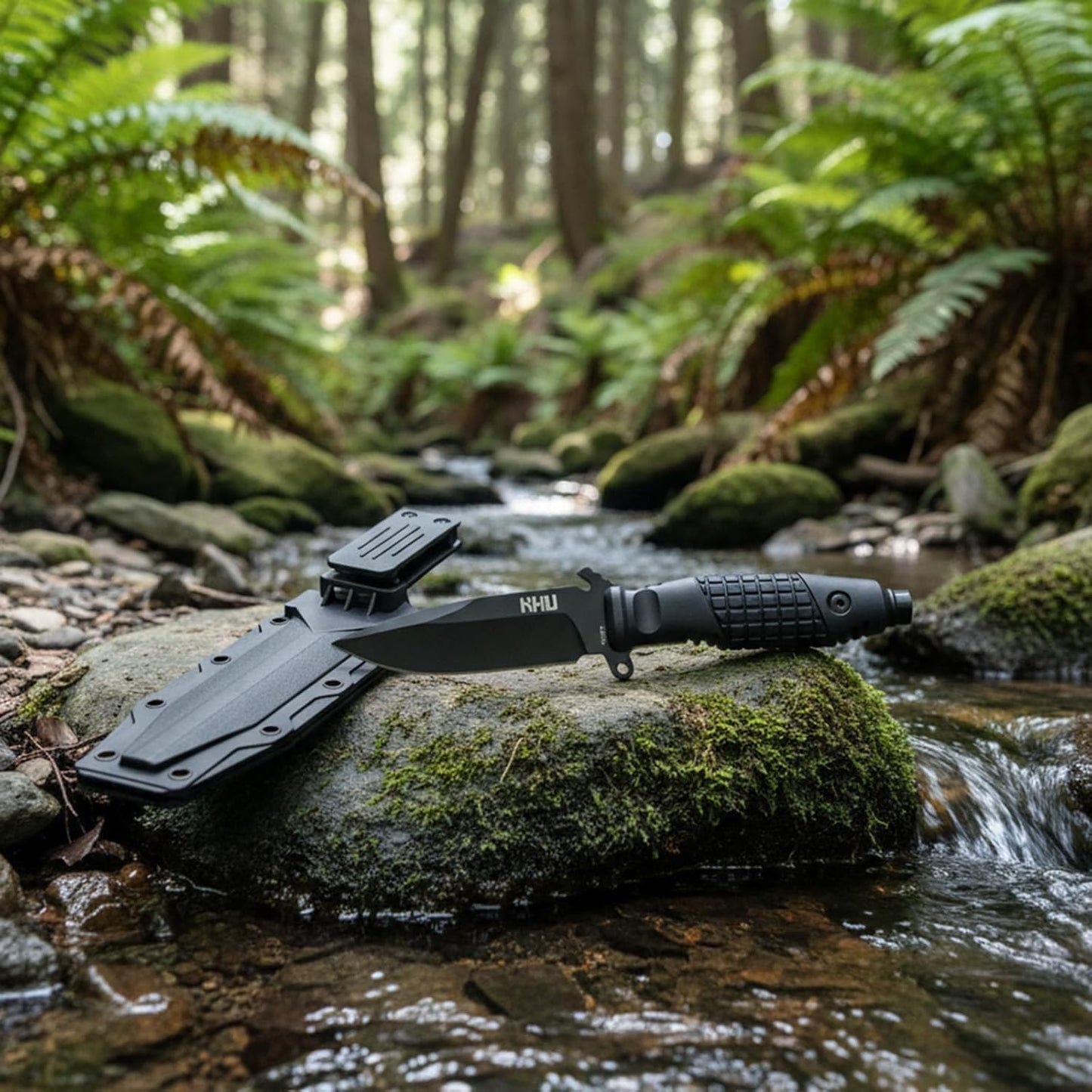 KHU Fixed Blade Knife Hunting Knife Survival 420HC Steel Plastic Handle, Outdoor Hunting Camping Accessories Camping Gear With Kydex Sheath (Black 36A)