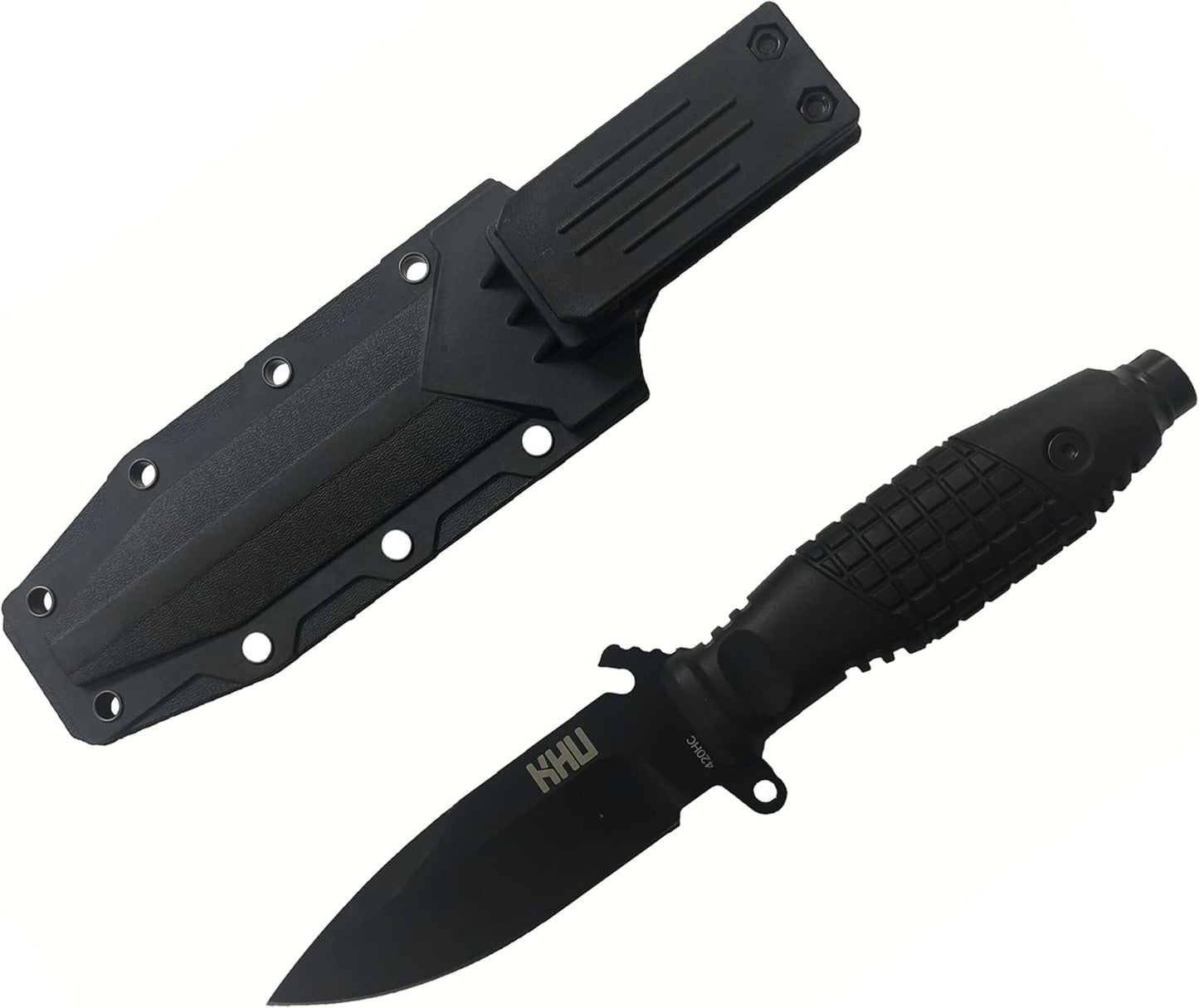 KHU Fixed Blade Knife Hunting Knife Survival 420HC Steel Plastic Handle, Outdoor Hunting Camping Accessories Camping Gear With Kydex Sheath (Black 36A)
