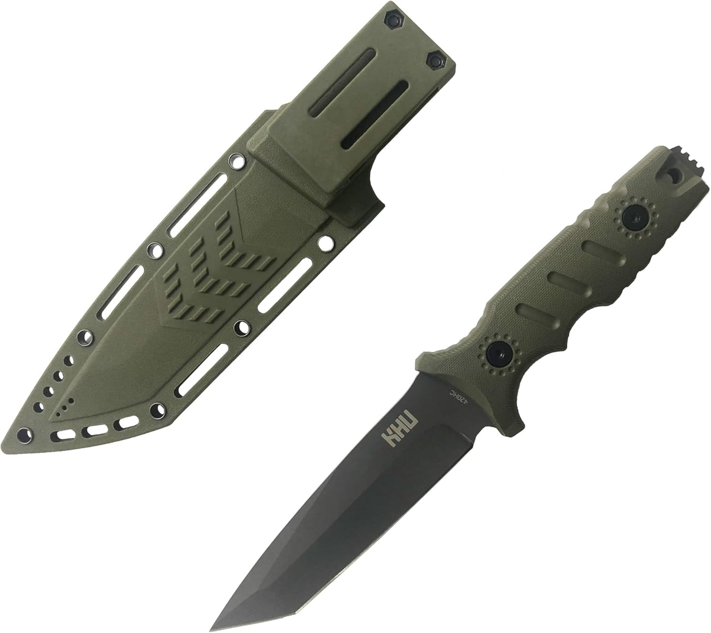 KHU Fixed Blade Knife Hunting Knife Survival 420HC Steel Plastic Handle, Outdoor Hunting Camping Accessories Camping Gear With Kydex Sheath (Green 34A)