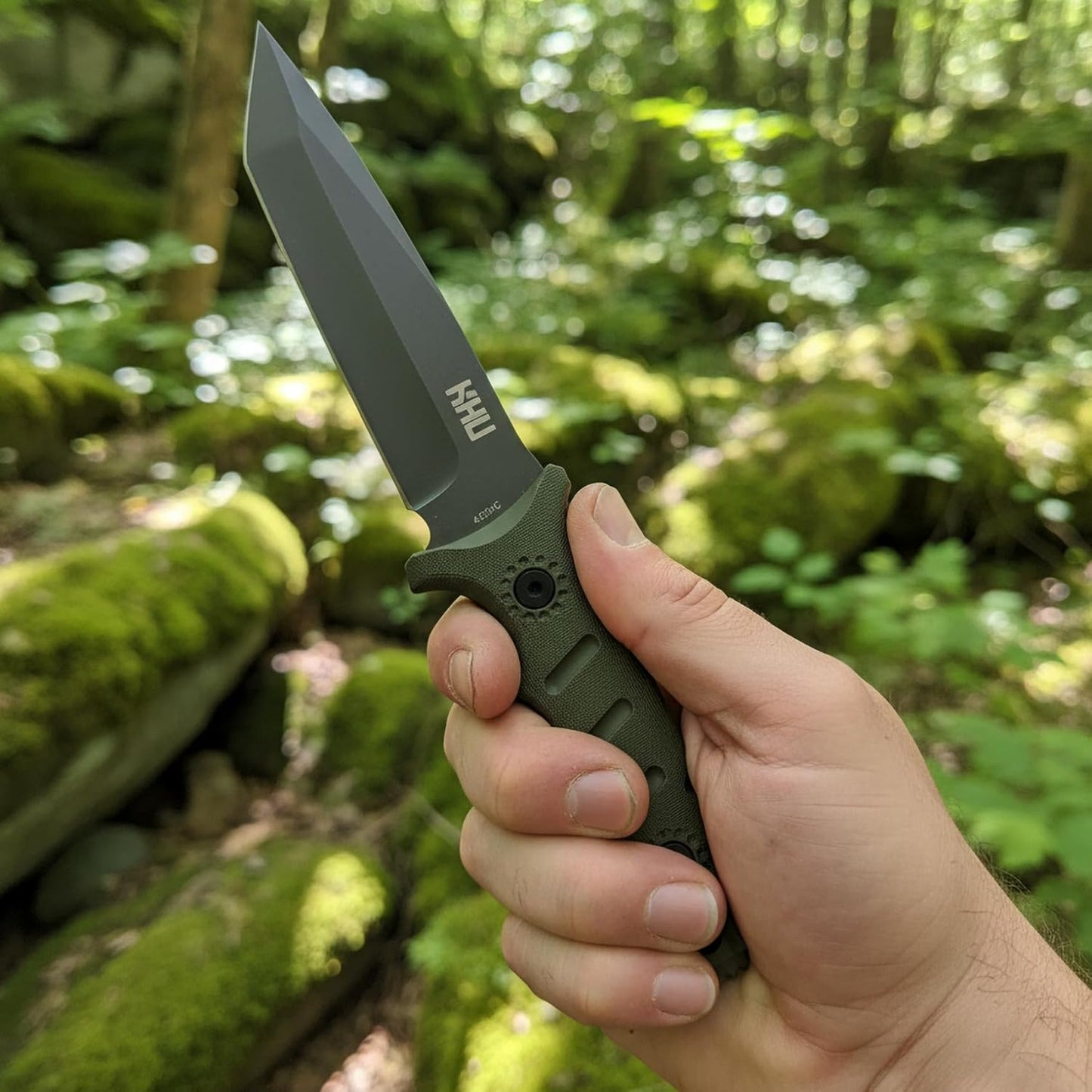 KHU Fixed Blade Knife Hunting Knife Survival 420HC Steel Plastic Handle, Outdoor Hunting Camping Accessories Camping Gear With Kydex Sheath (Green 34A)